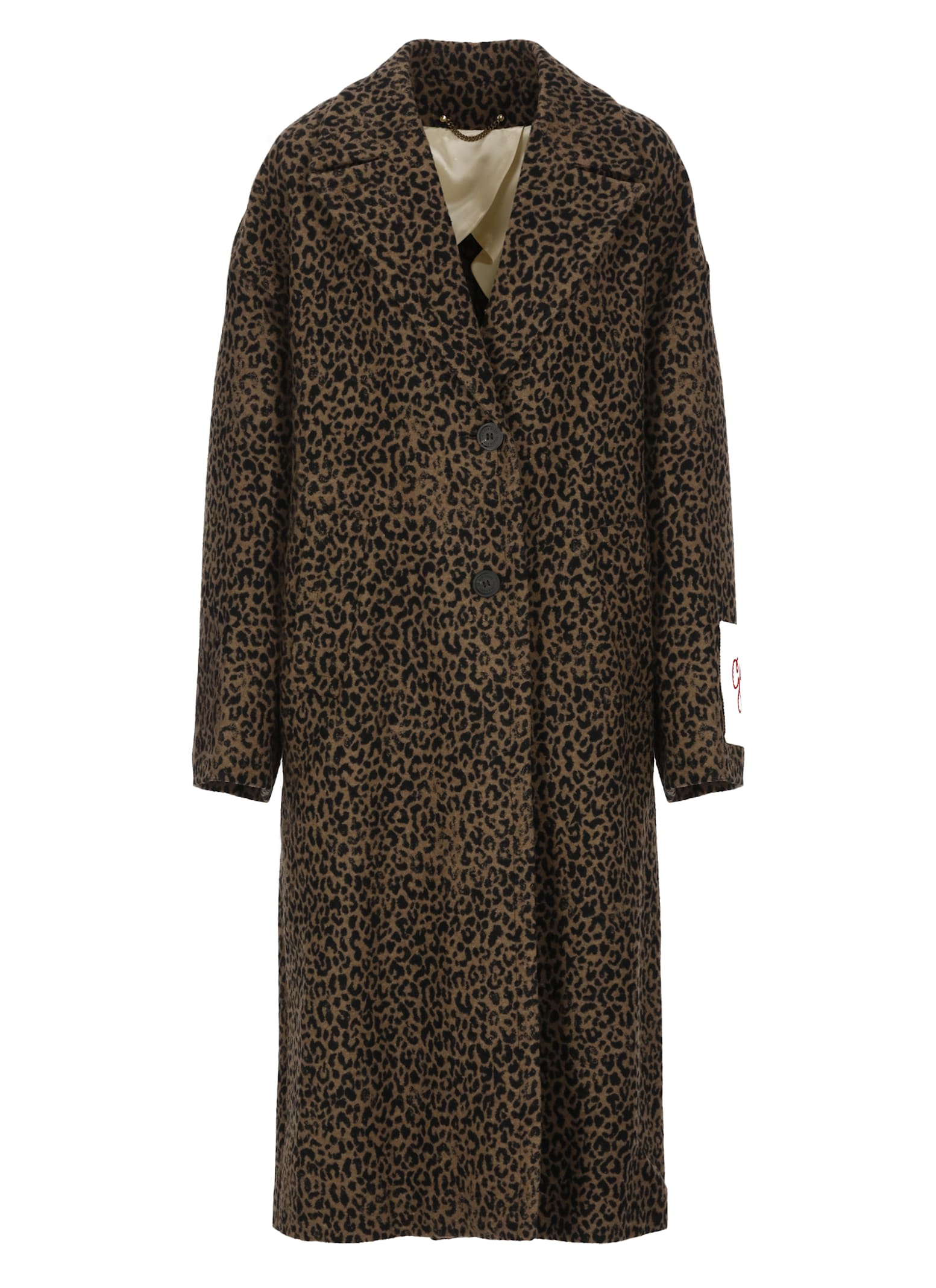 Golden Goose Single-breasted Cocoon Coat With Jacquard Motif In Brown