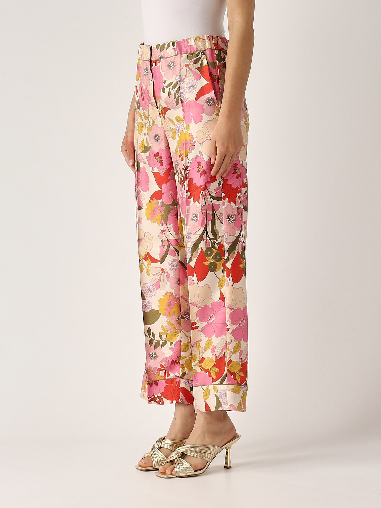 's Max Mara Elastic Waistband Floral Print Lightweight Wide Leg Trousers In Floreale