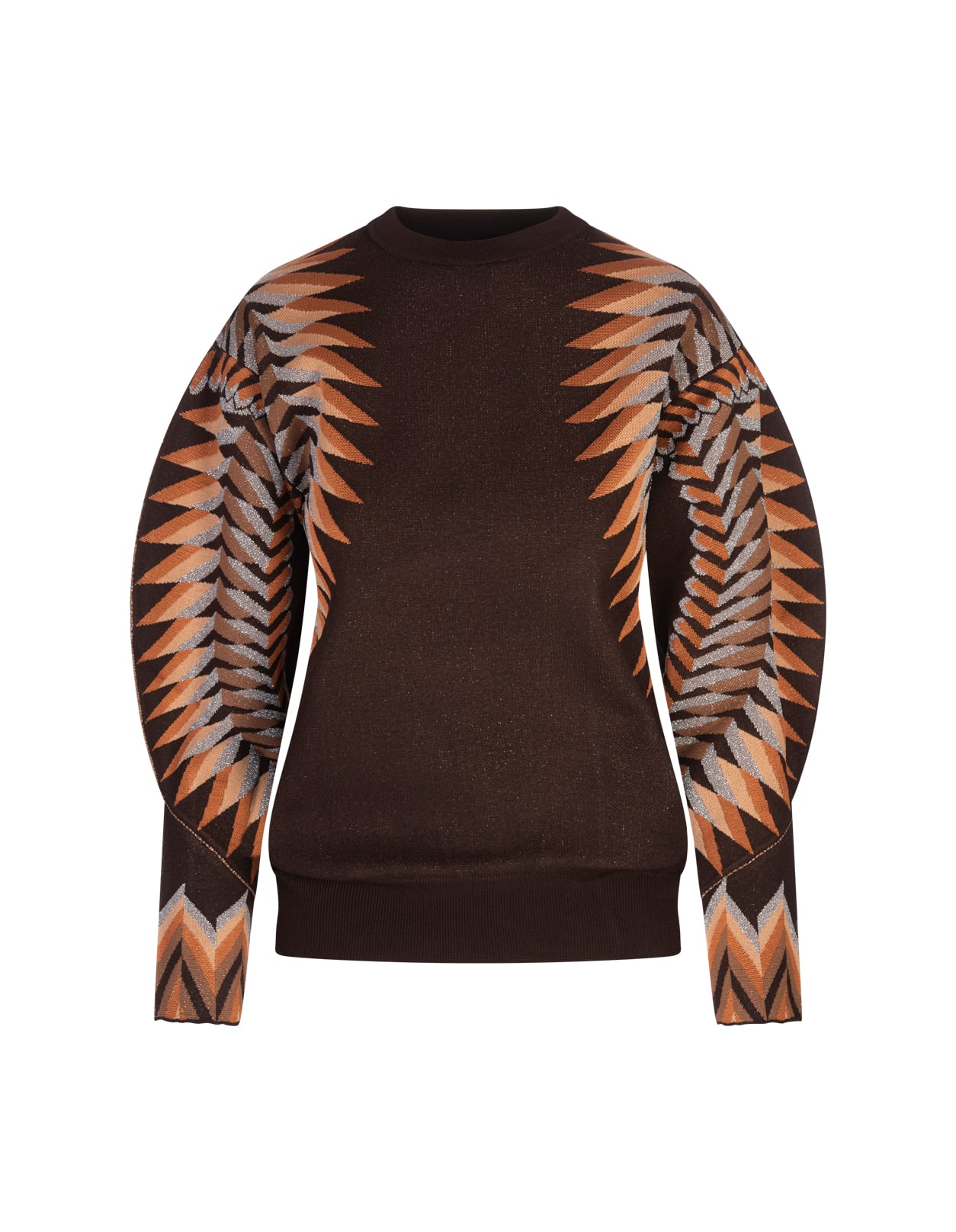 Brown Lurex Jacquard Pullover