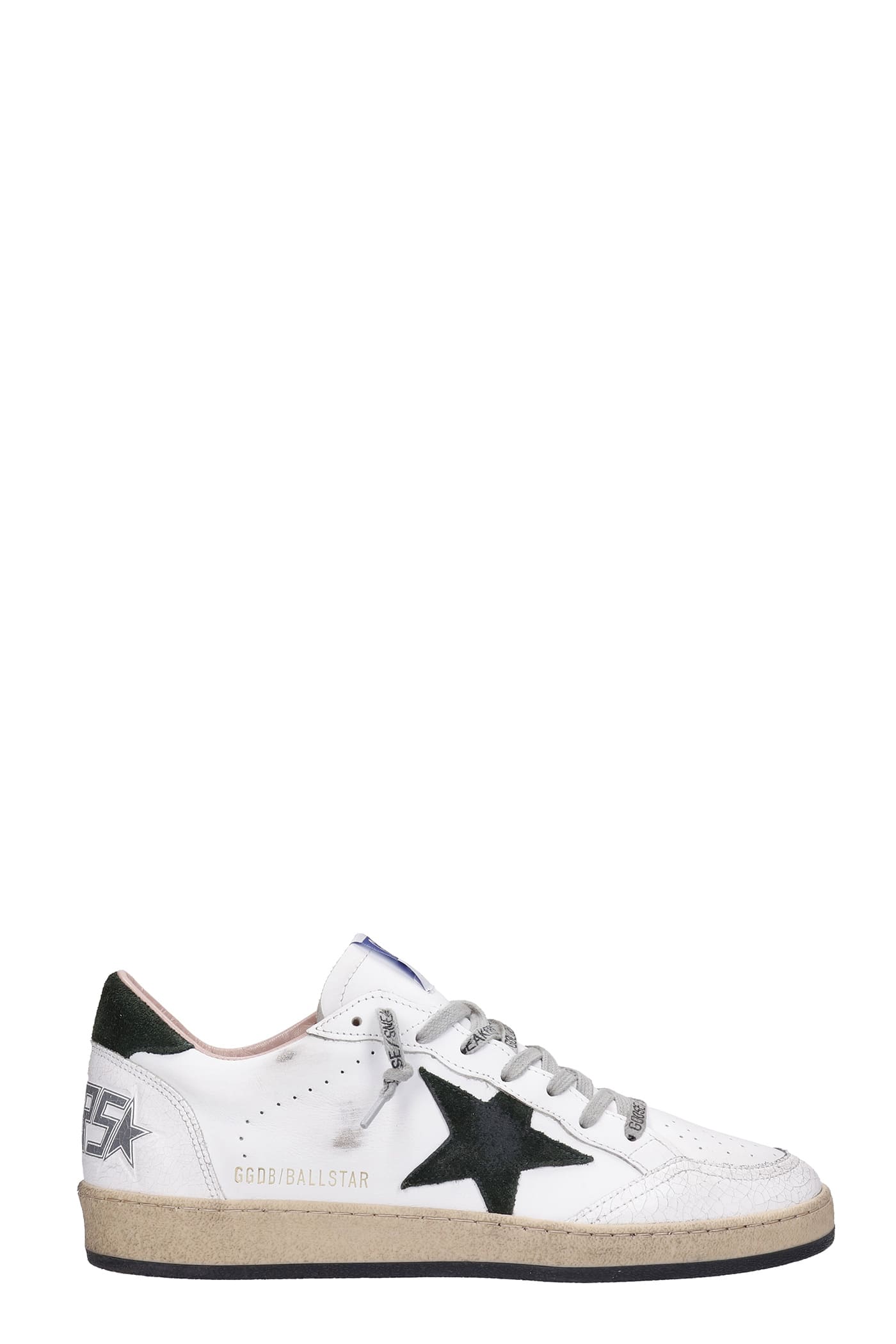 Golden Goose Ball Star Sneakers In White Green Leather