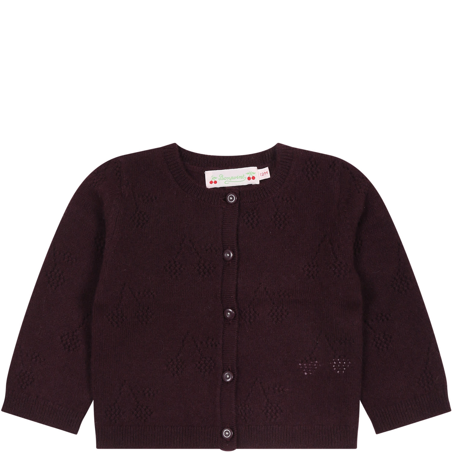 Shop Bonpoint Burgundy Cardigan For Baby Girl With Cherries In Bordeaux