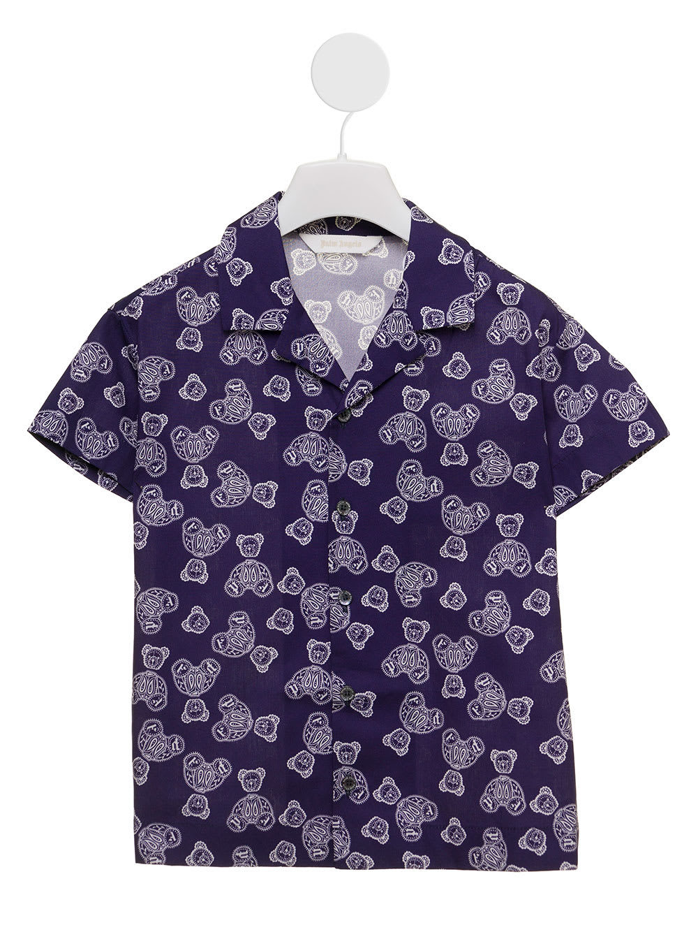 Palm Angels Kids Boys Cotton Bowling Shirt With Bear Allover Print