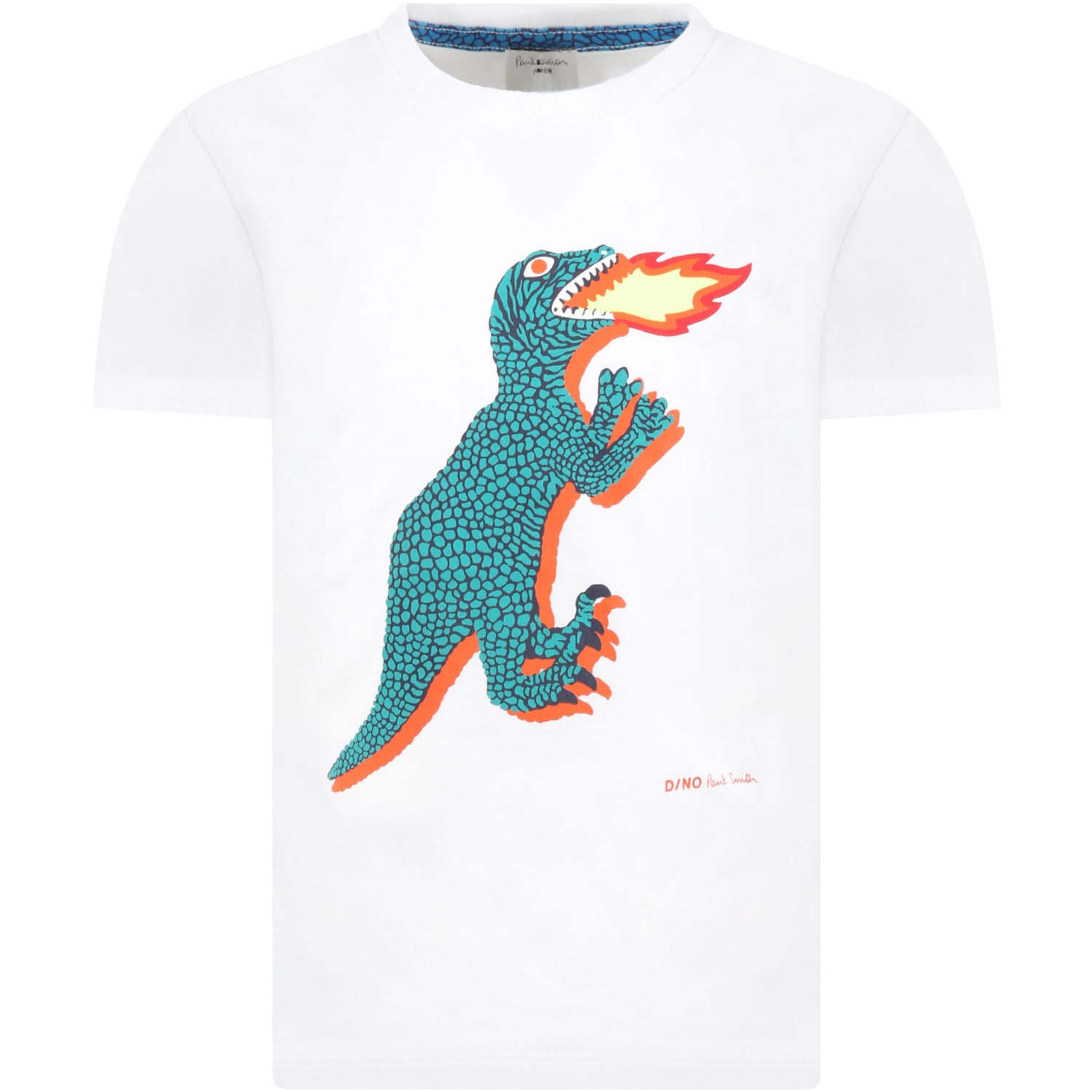 Paul Smith Junior White T-shirt For Boy With Dino