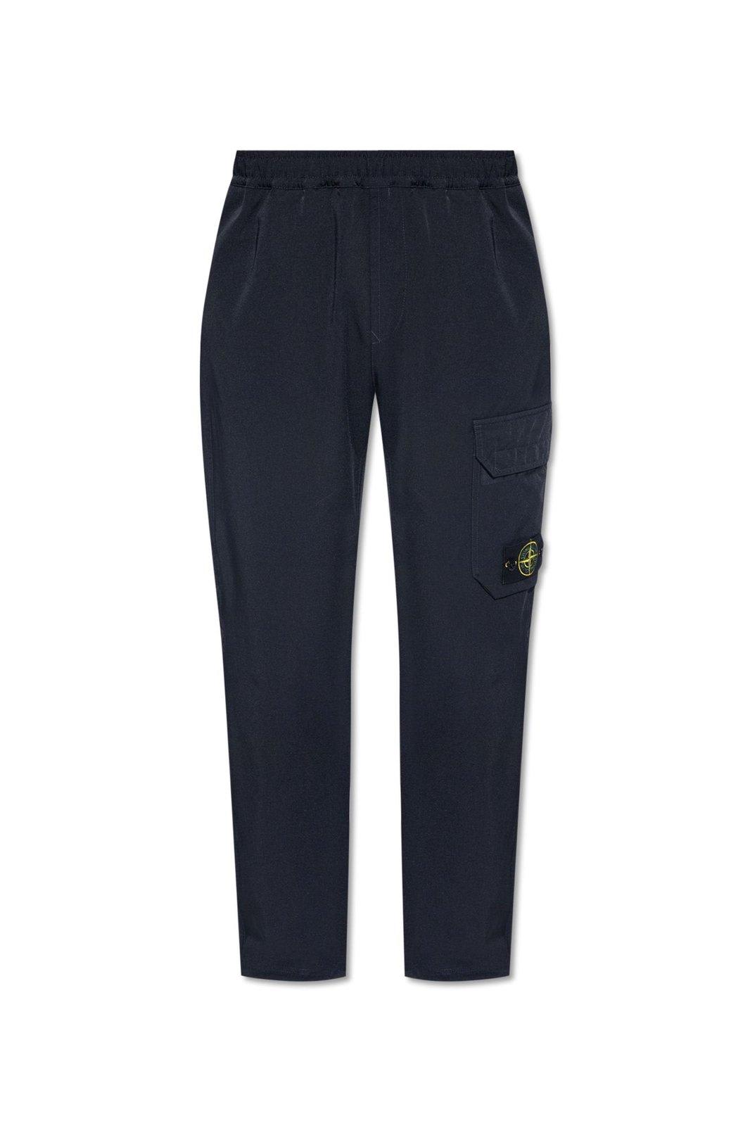 Stone Island Brushed Cotton Joggers With Adjustable Drawstring And Side Logo Badge In Blu