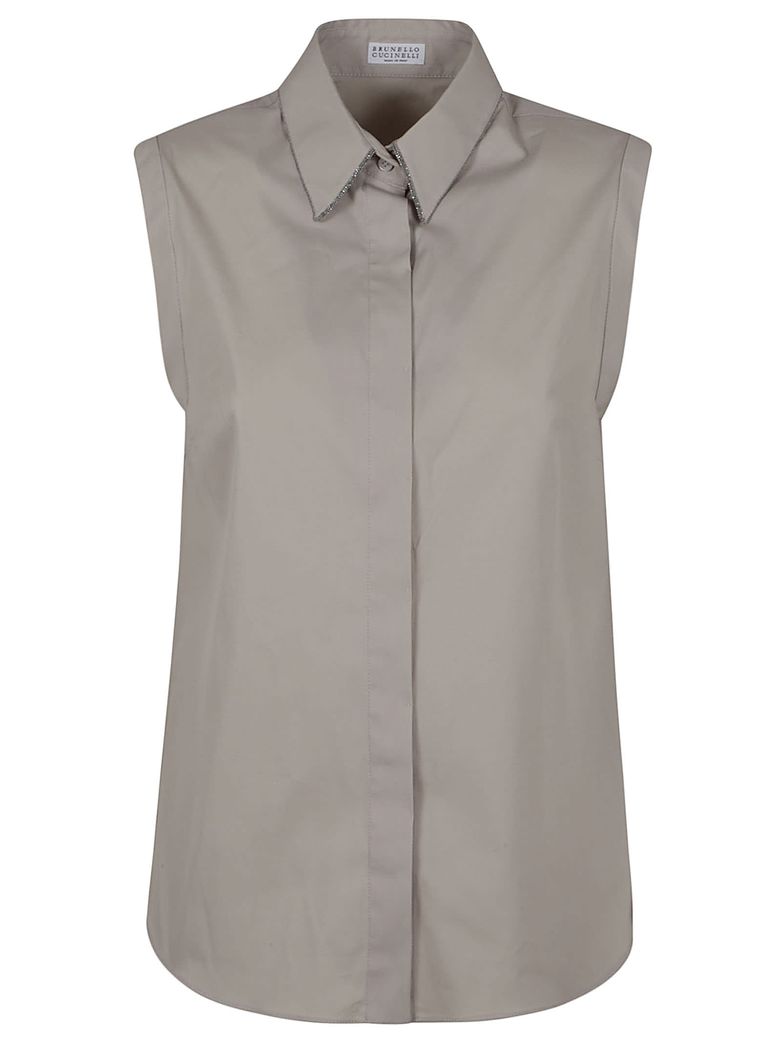 Brunello Cucinelli Stretch Cotton Poplin Shirt In Stony Ground