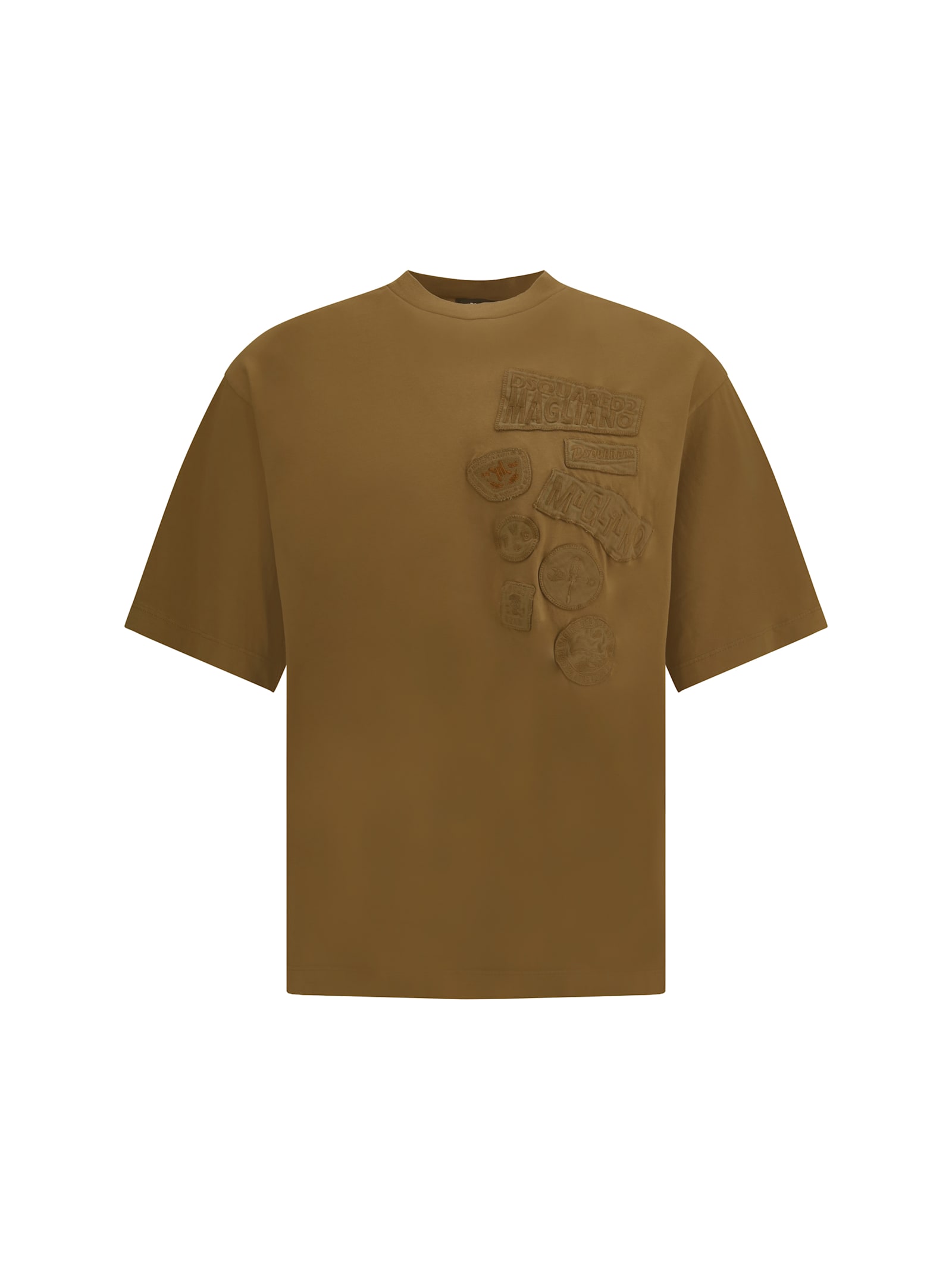 Dsquared2 Men Embroidered Patches T-shirt In Brown