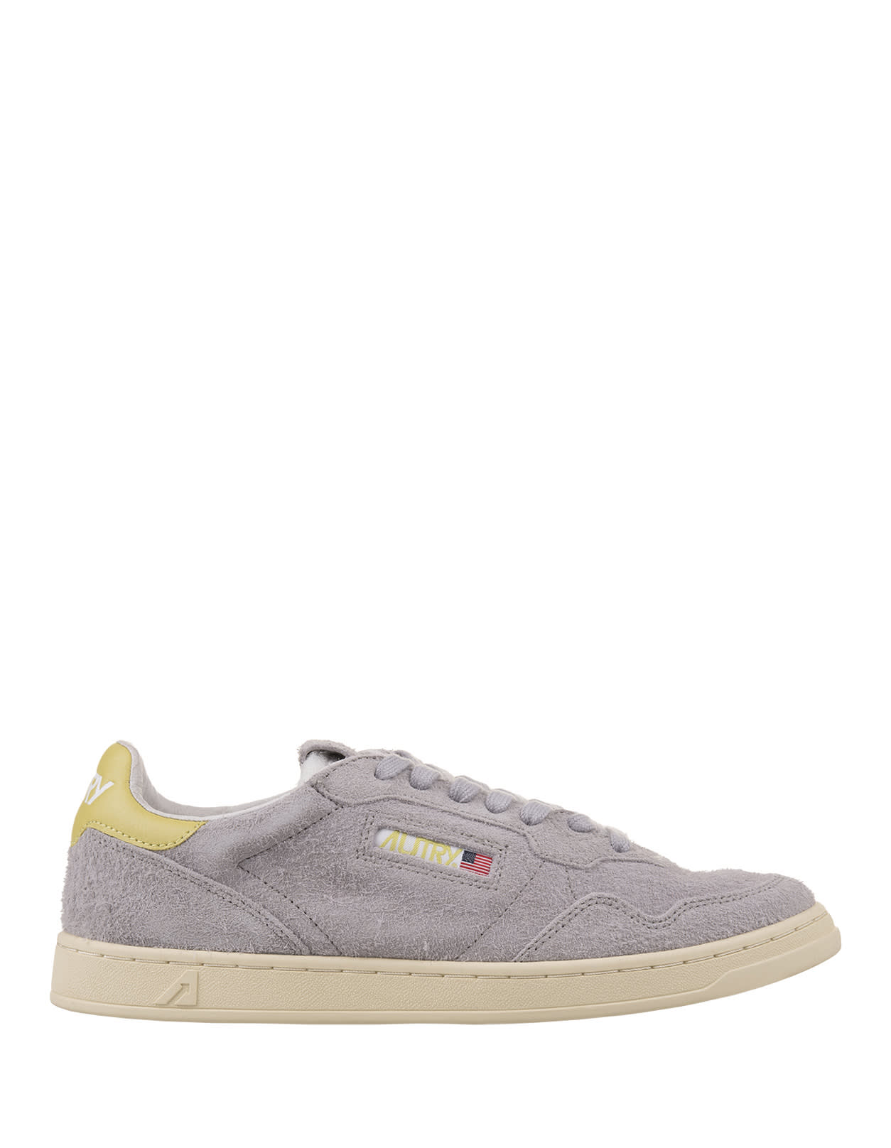 Autry Medalist Flat Sneakers In Grey And Yellow Suede