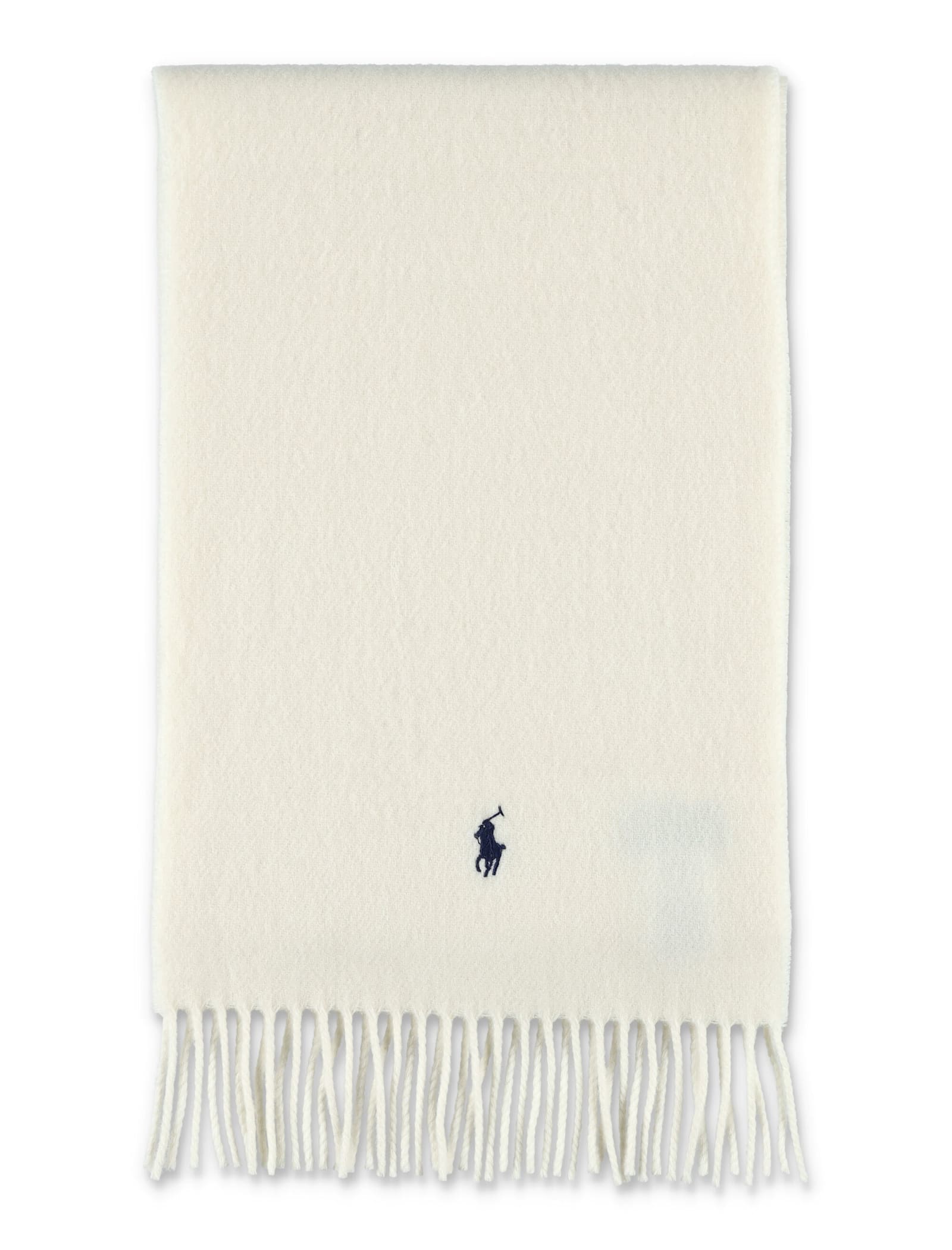 Polo Ralph Lauren Wool Scarf With Fringe Trim And Logo In White