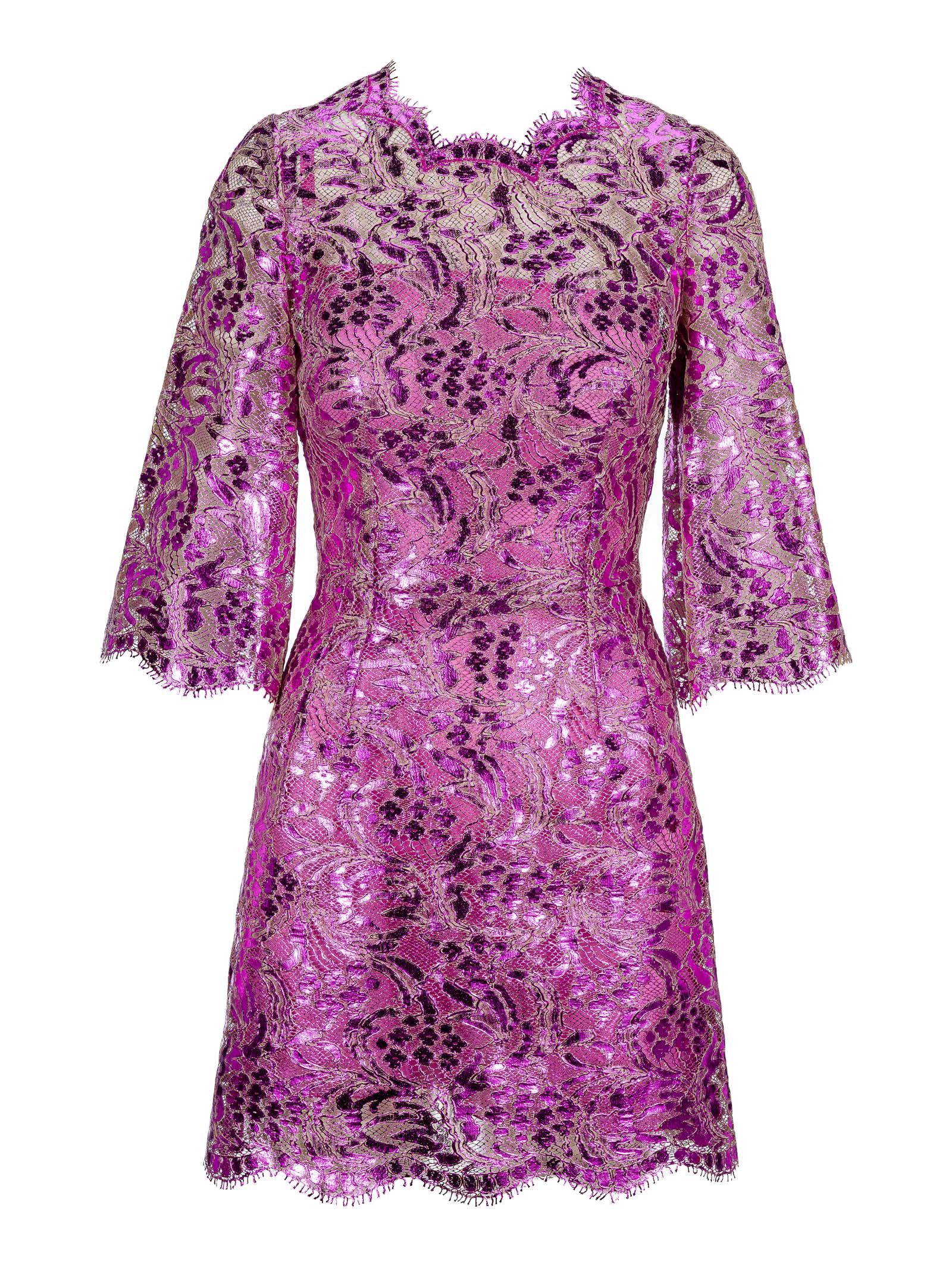 Photo of  Dolce & Gabbana Dolce & gabbana Short Laminated Lace Dress- shop Dolce & Gabbana Dresses online sales