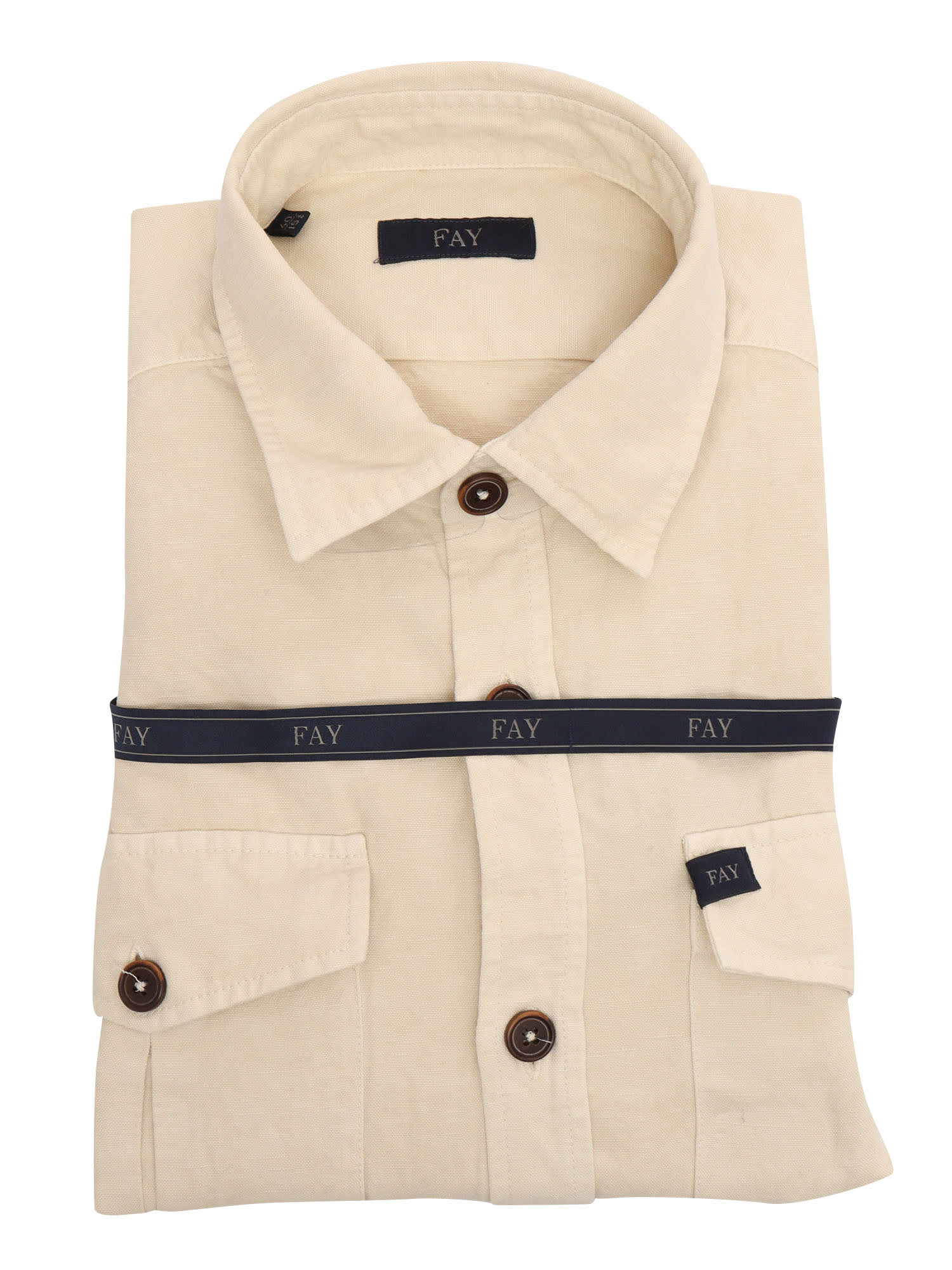 Shop Fay Beige Shirt In White