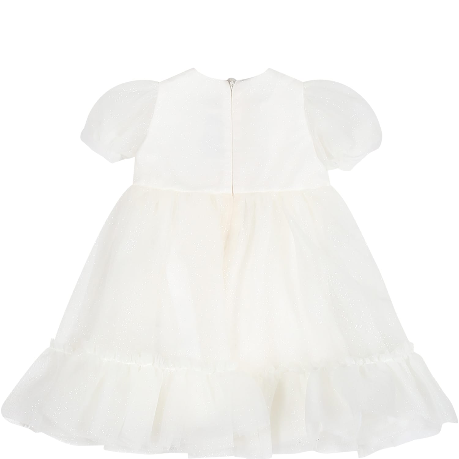 Shop Simonetta White Dress For Baby Girl In Ivory