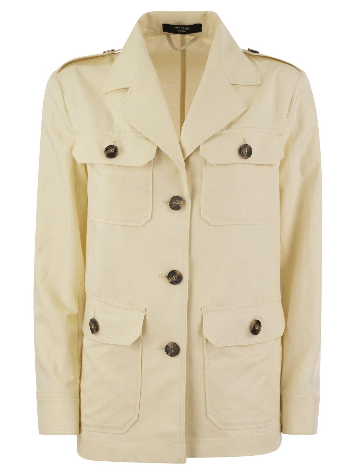 Shop Weekend Max Mara Buttoned Long-sleeved Jacket In Crema