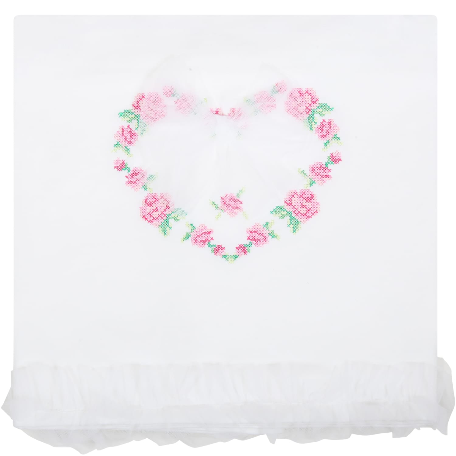 Blumarine White Blanket For Babygirl With Roses