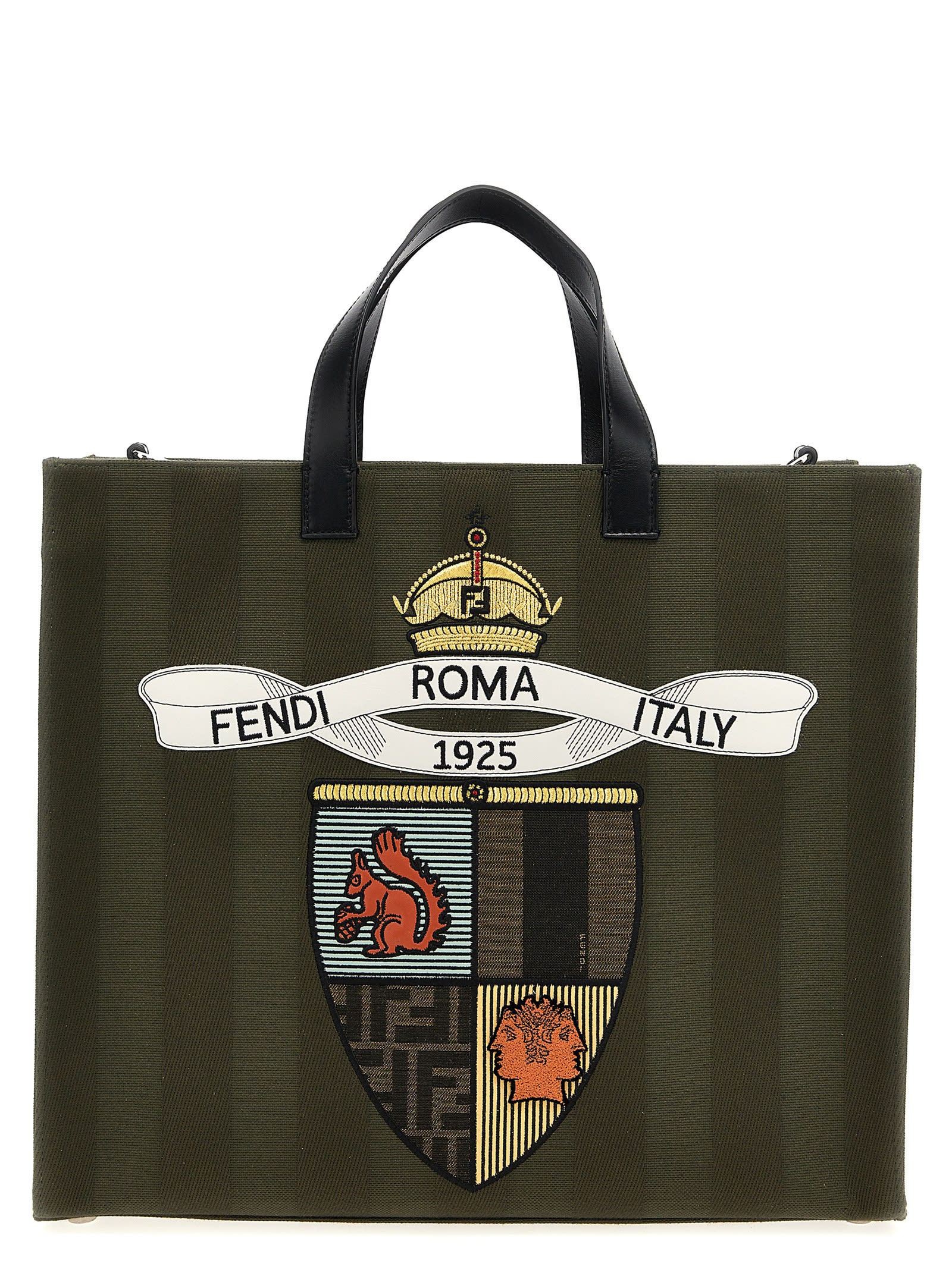 Fendi Structured Tote Bag With Detachable Strap And Top Handles In Green