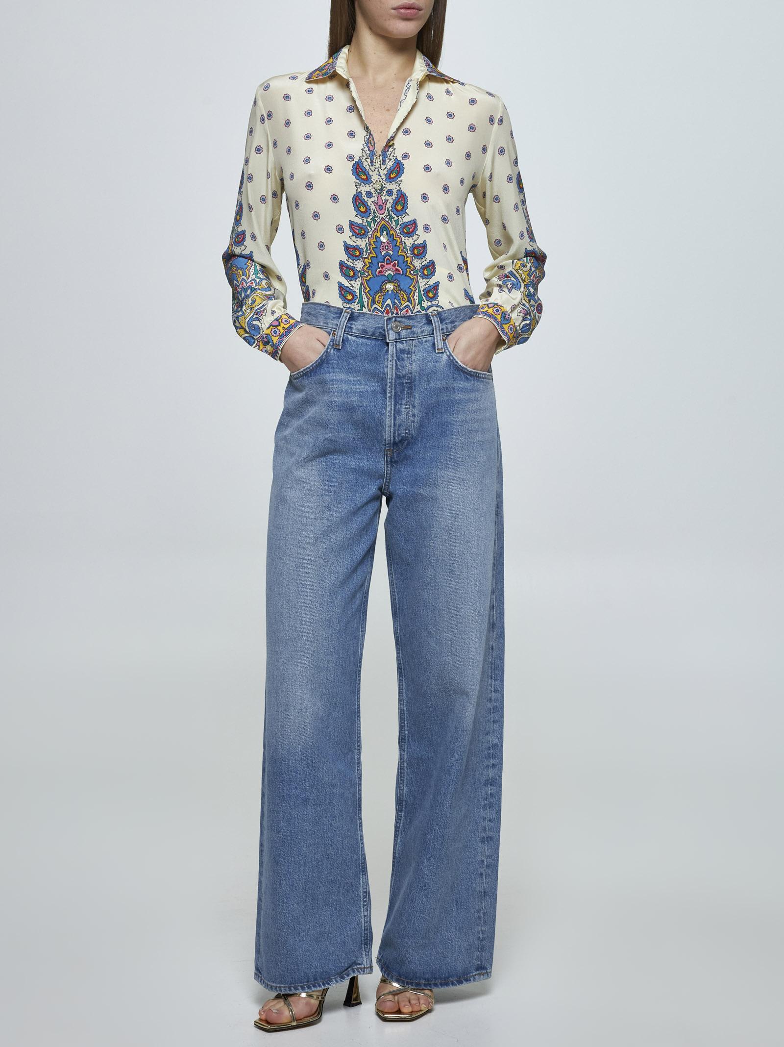 Etro Ivory Paisley Print Silk Twill Shirt In Neutrals