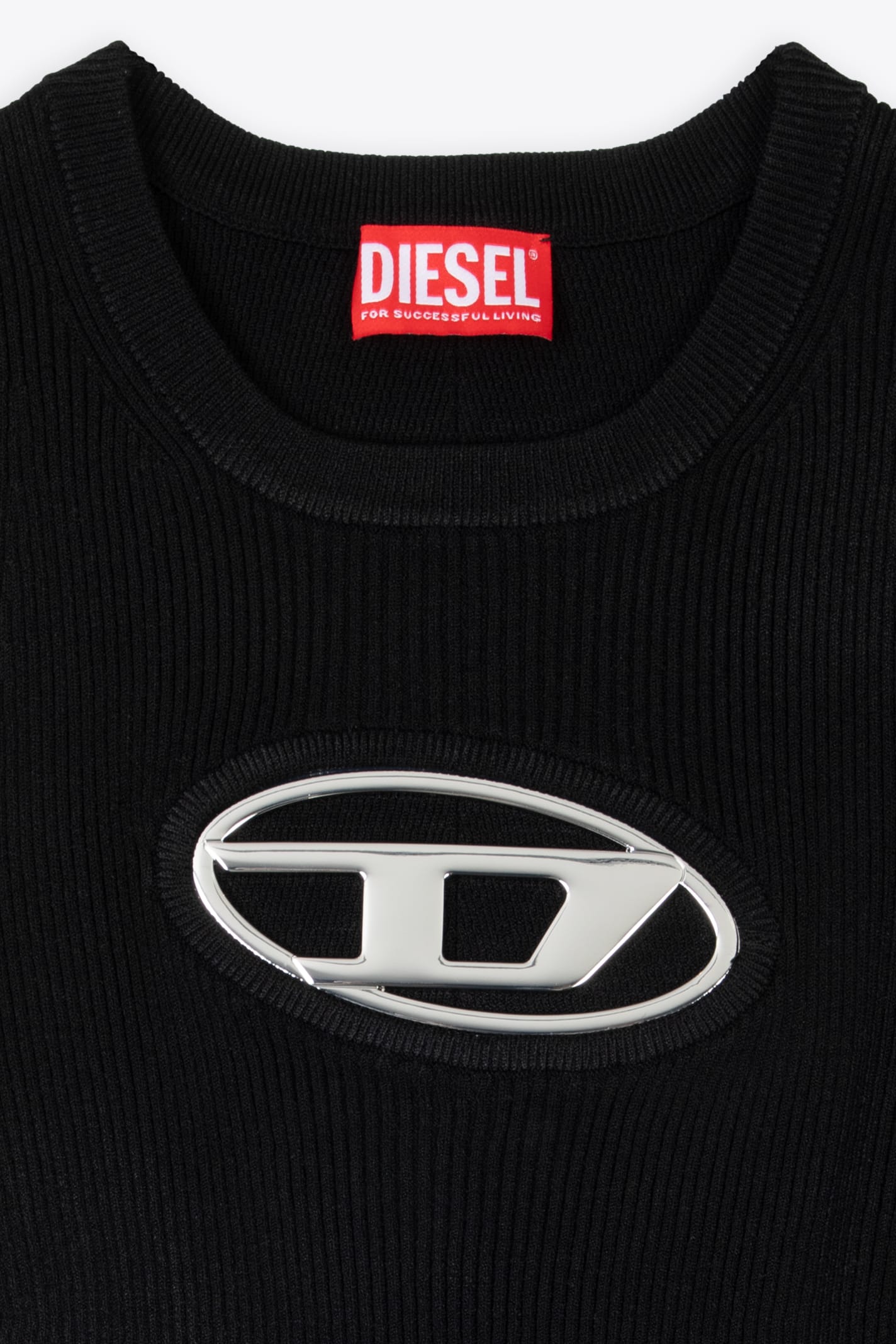 Shop Diesel M-onerva-top Maglia Black Ribbed Knit Top - M Onerva Top In Nero