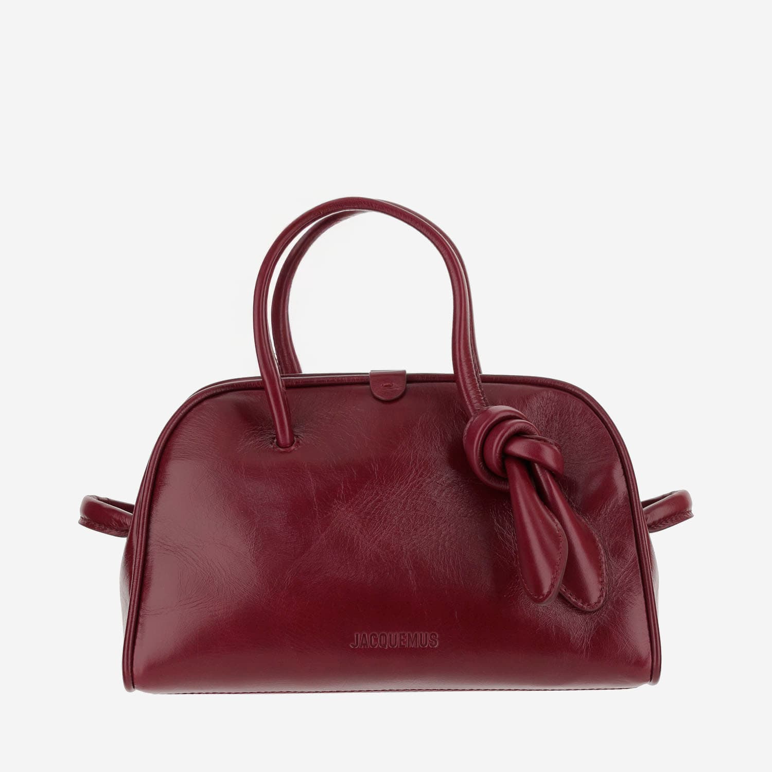 Jacquemus Le Petit Tourism In Shiny Vintage-finished Leather Bags In Burgundy