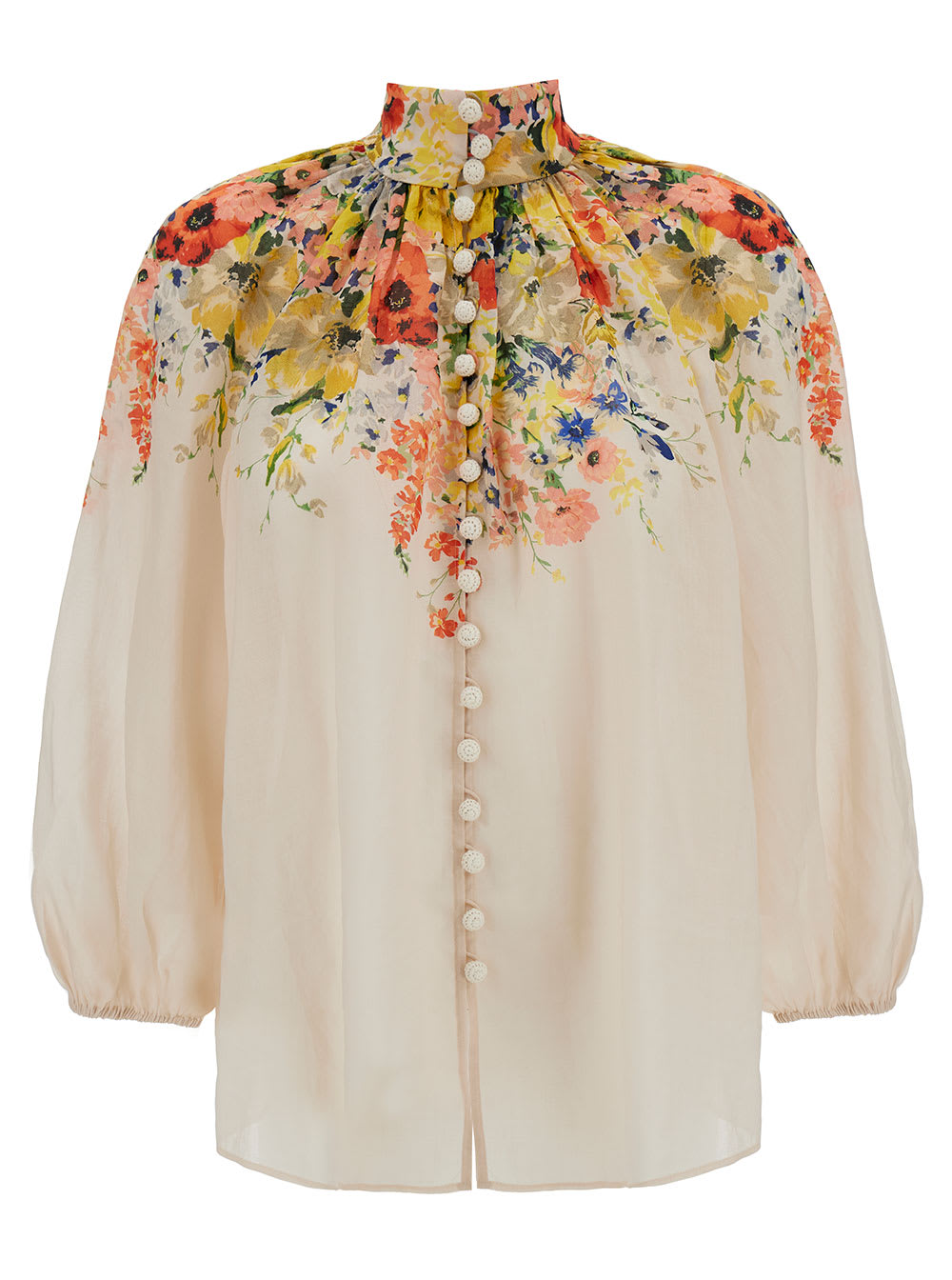 Shop Zimmermann White Blosue With Floreal Print In Linen Woman In Multicolor