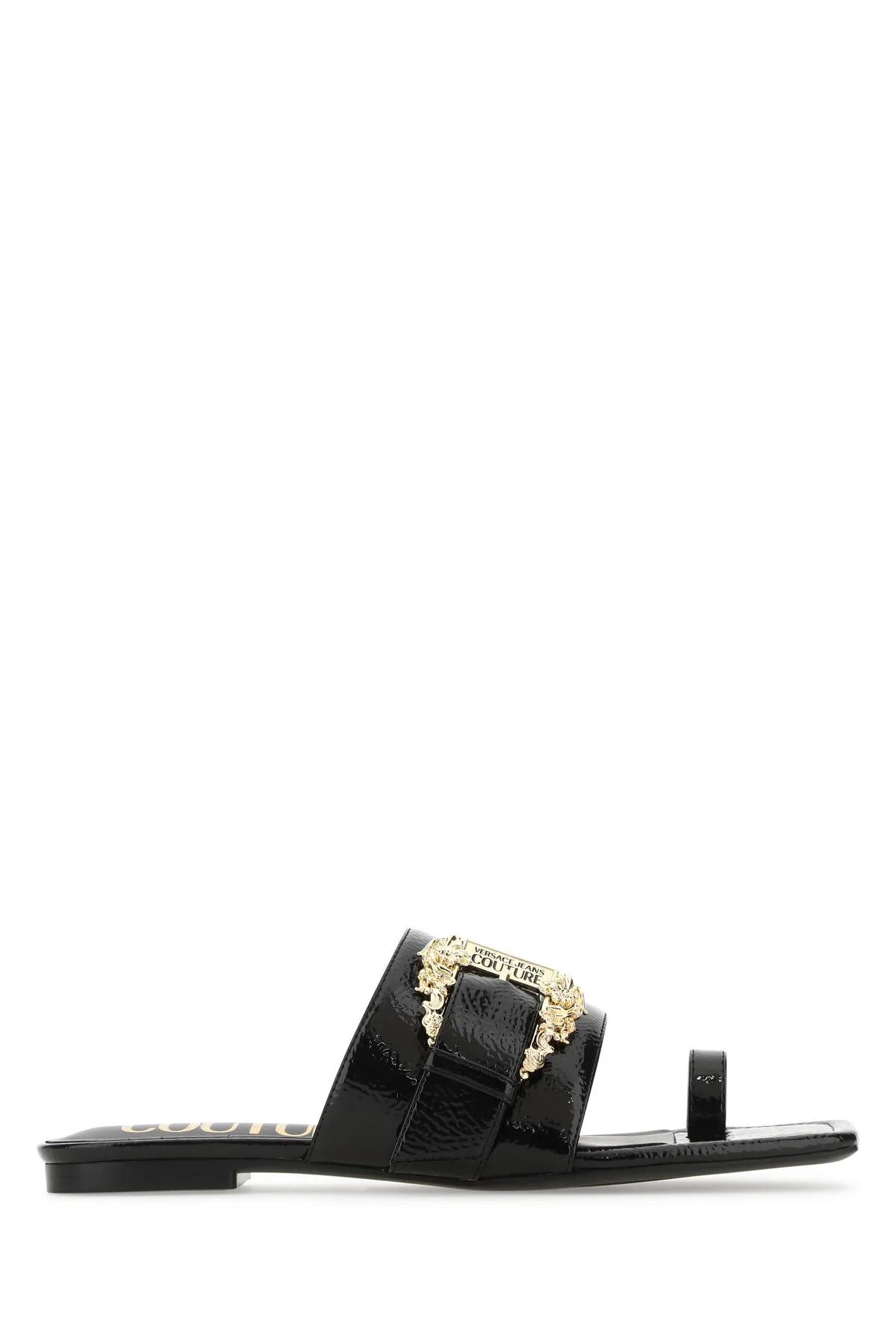 Black Synthetic Leather Slippers Versace