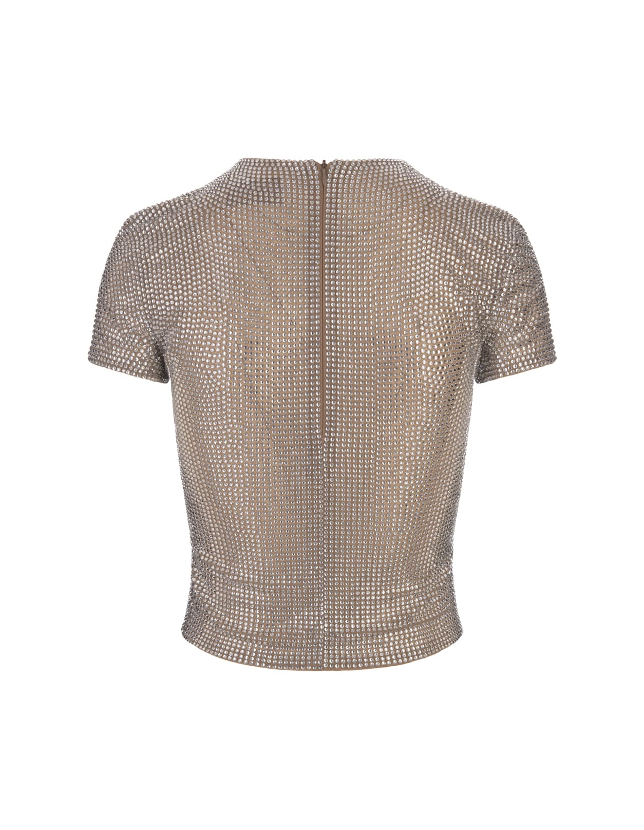 Shop Giuseppe Di Morabito Beige Short-sleeved Top With Crystals In Brown