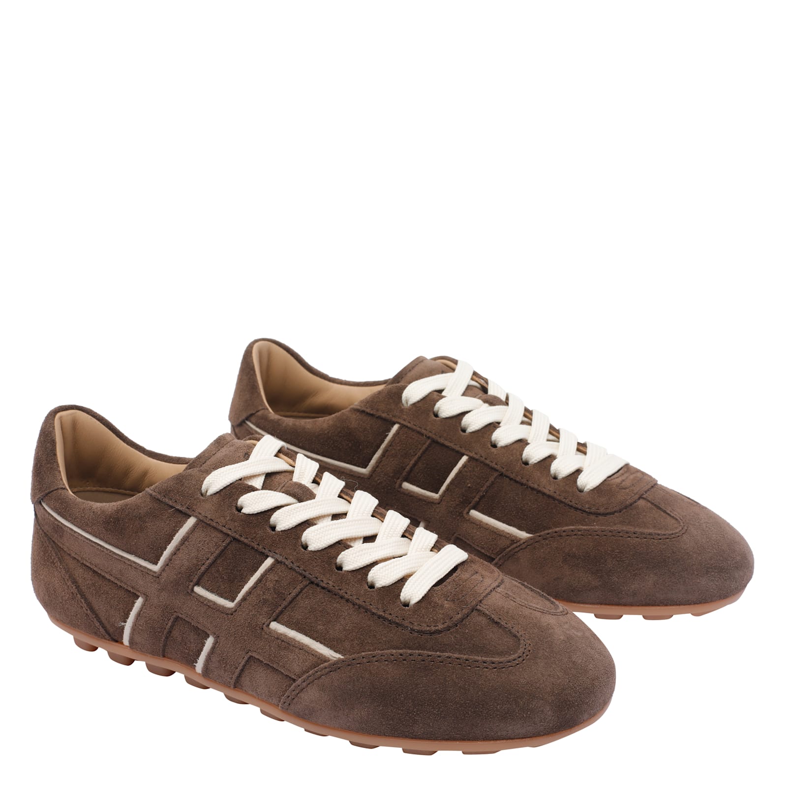 Hogan Suede Upper Sneakers With Contrasting Stitching In Brown