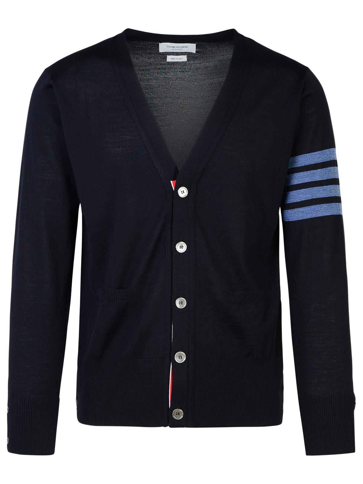 THOM BROWNE 4-BAR NAVY WOOL CARDIGAN 