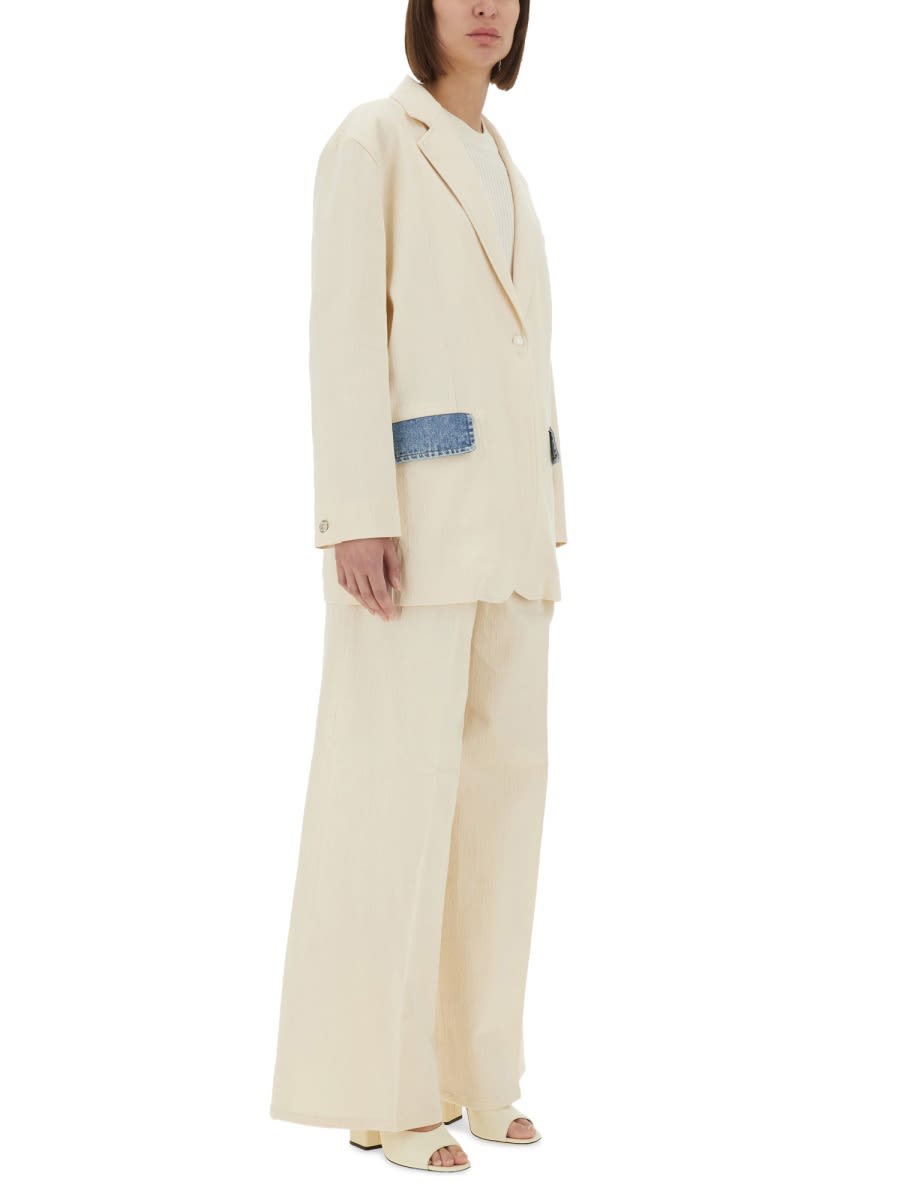 Moschino Urban Wide Fit Pleated Trousers In Ivory