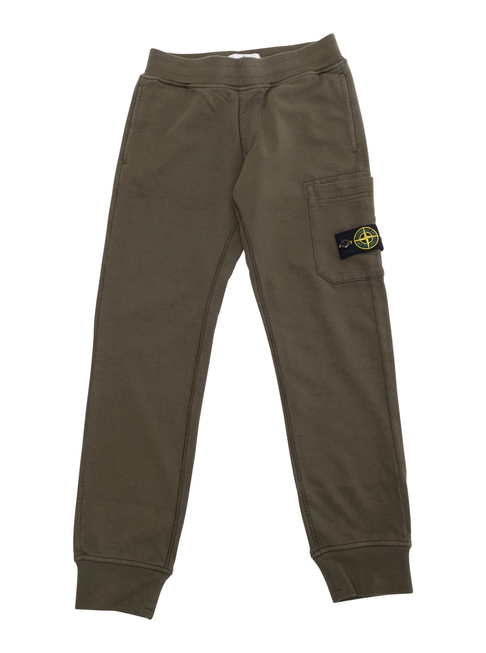 Stone Island Green Pants With Elastic Waist And Logo Patch On The Front In Cotton Boy In Green