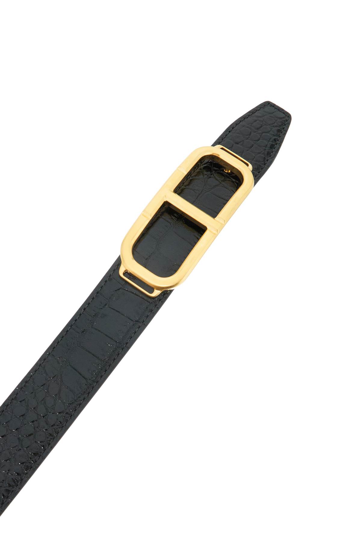 Tom Ford Shiny Printed Goat Stadium T Belt 30 Mm In Black (black)