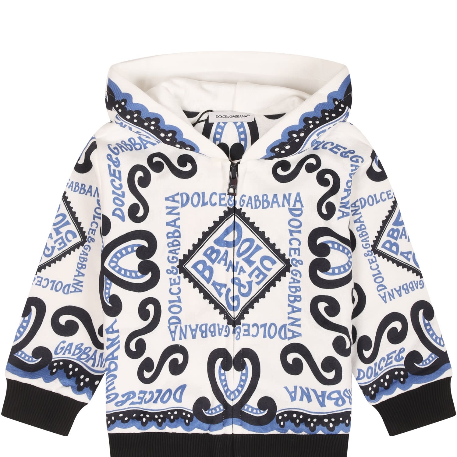 Shop Dolce & Gabbana White Sweatshirt For Baby Boy With Bandana Print And Logo