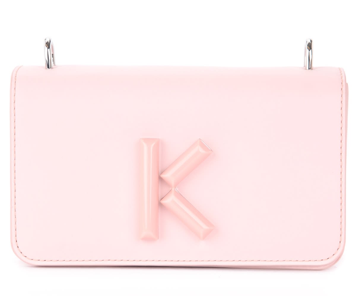 KENZO KANDY SHOULDER BAG IN PINK LEATHER WITH FRONT K,11236462