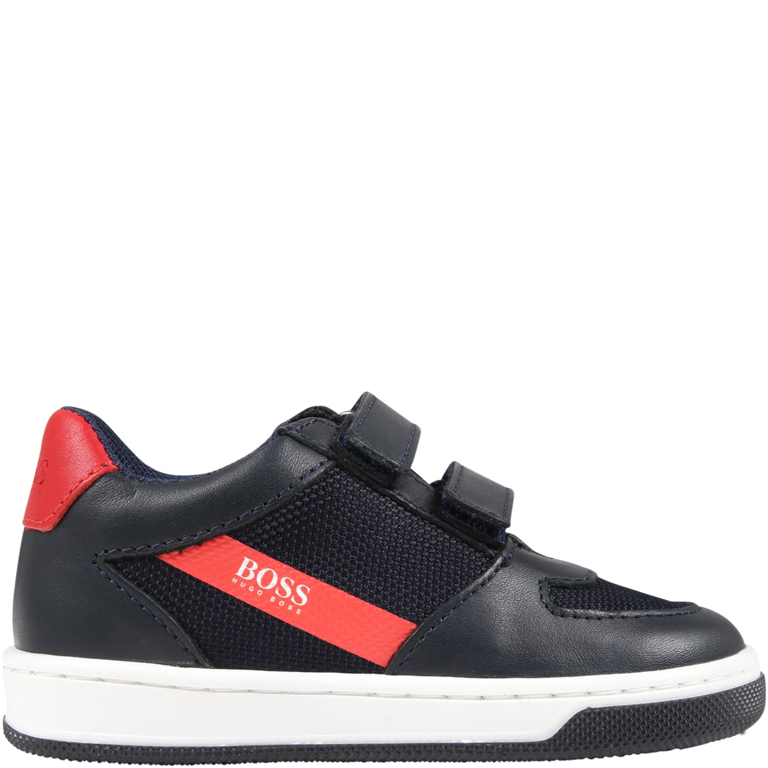 Hugo Boss Kids' Black Sneakers For Boy With Red Details In Blue