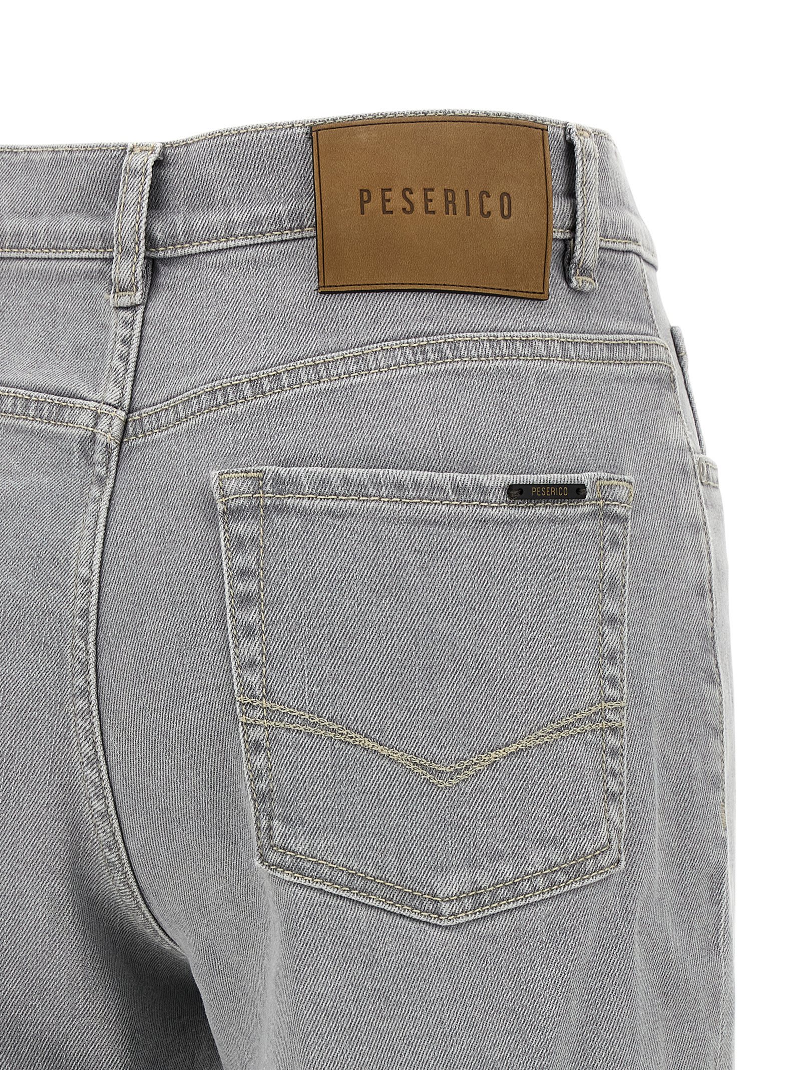 Peserico Stretch Denim Trousers With Back Patch Pocket In Gray