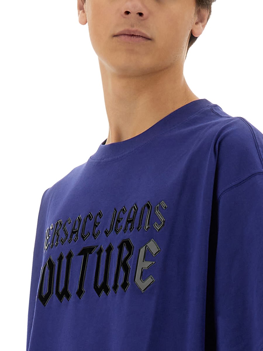 Shop Versace Jeans Couture Gothic Logo T-shirt In Blue