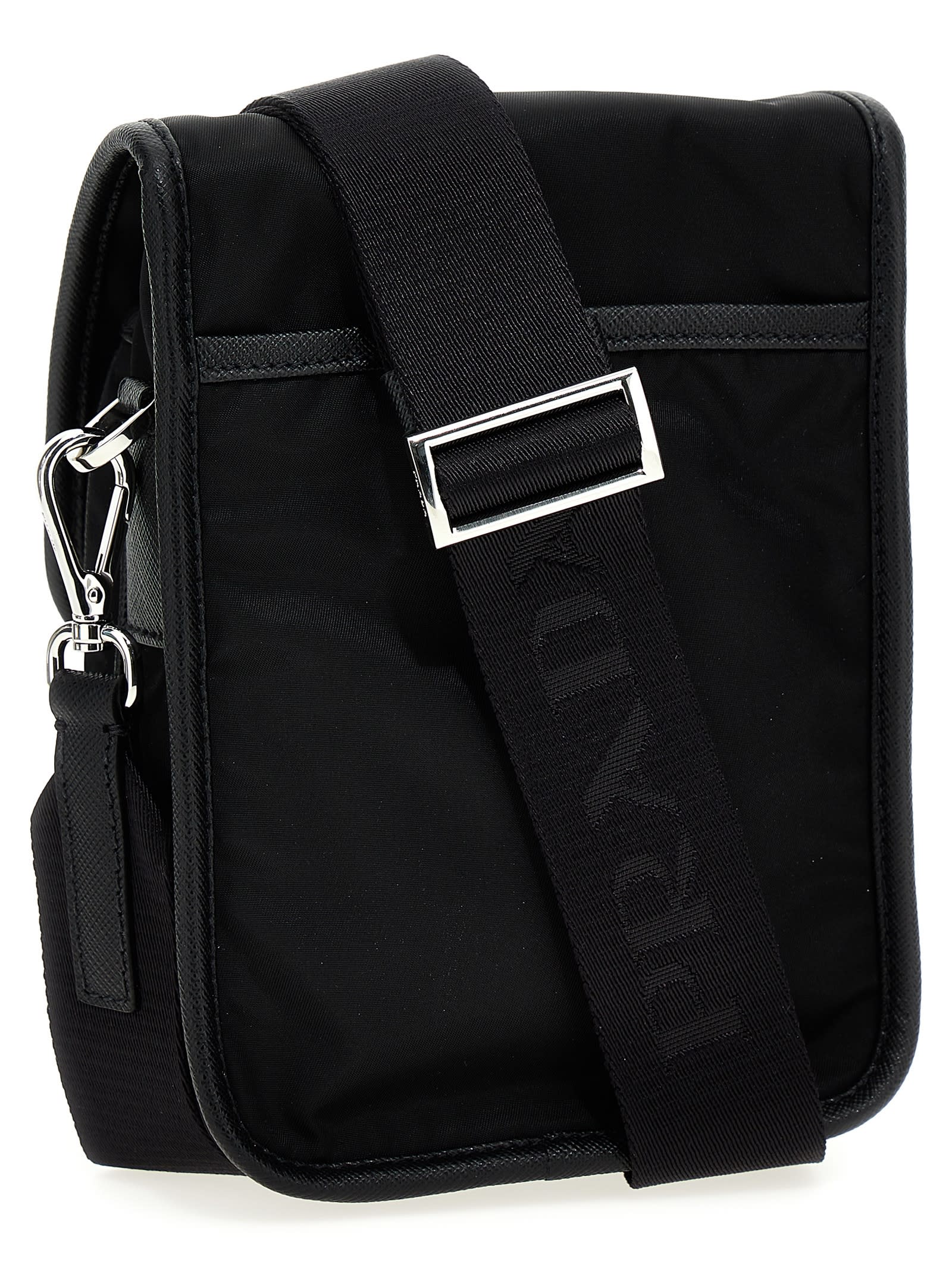 Shop Prada Re-nylon Logo Crossbody Bag In Black