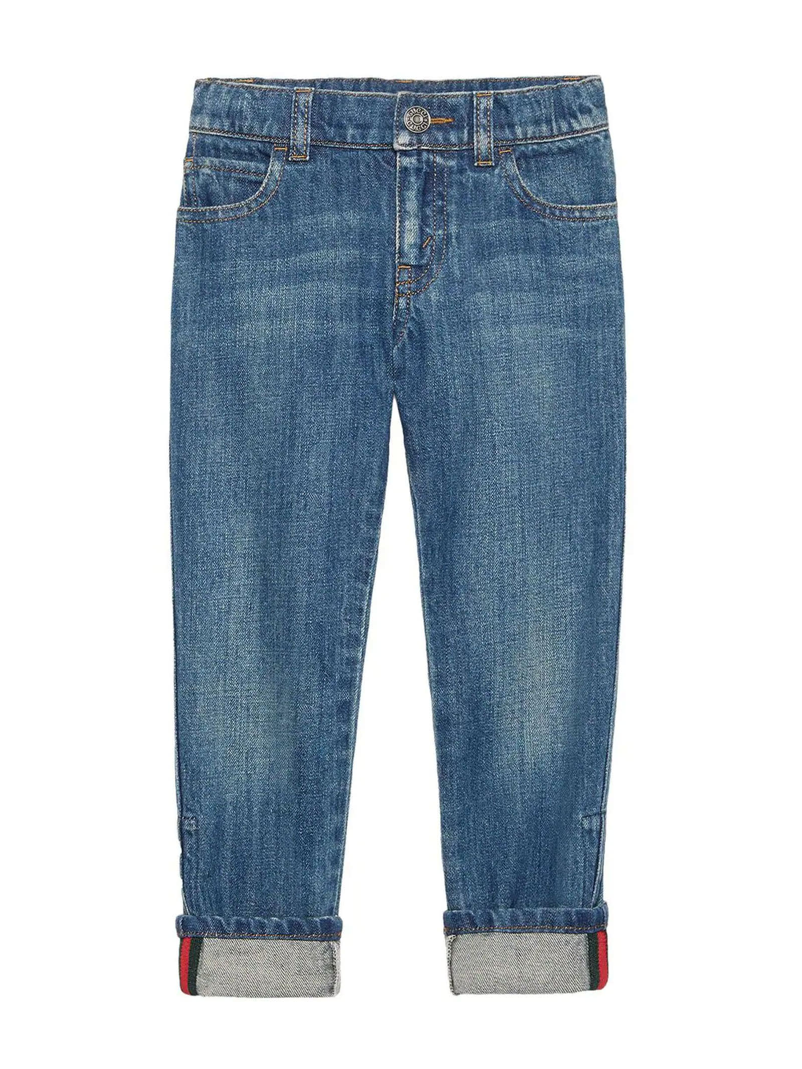 Gucci Childrens Denim Trousers With Web