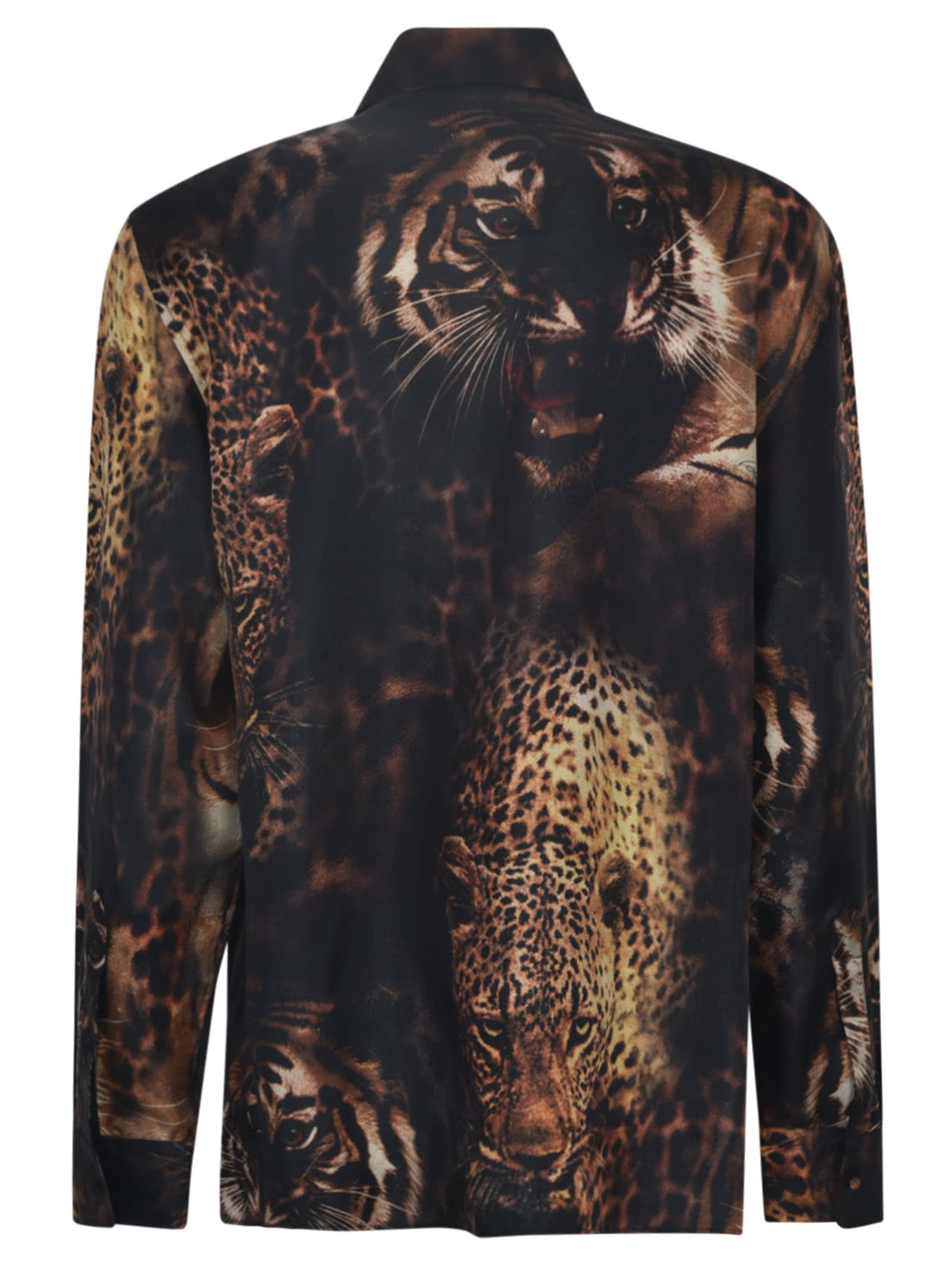 Shop Roberto Cavalli Printed Tiger Shirt In Rust