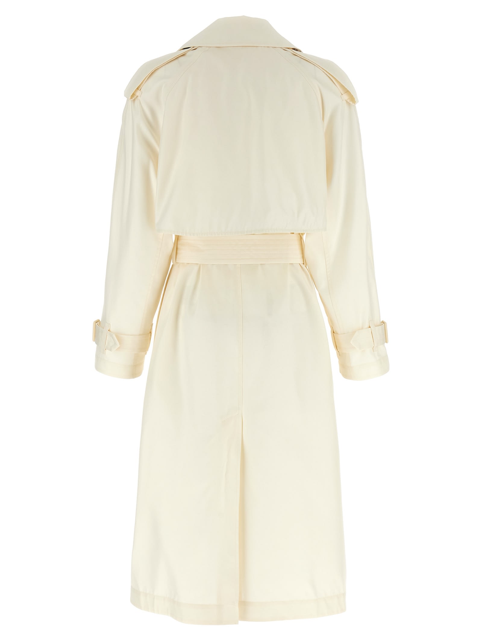 Shop Burberry Long Silk Trench Coat In White