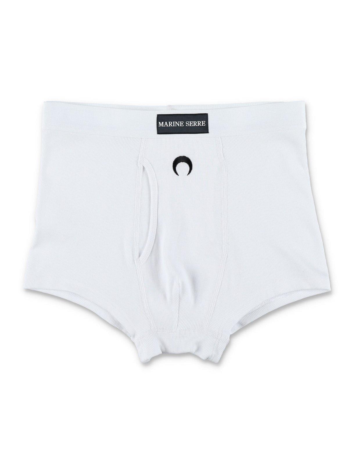 Shop Marine Serre Logo Embroidered Ribbed Boxers In White