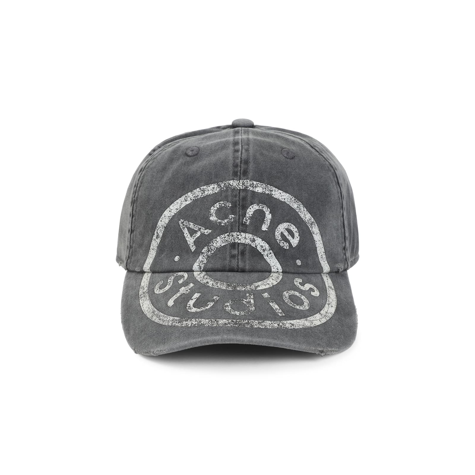 Acne Studios Distressed Curved Brim Hat With Eyelet Vents In Gray