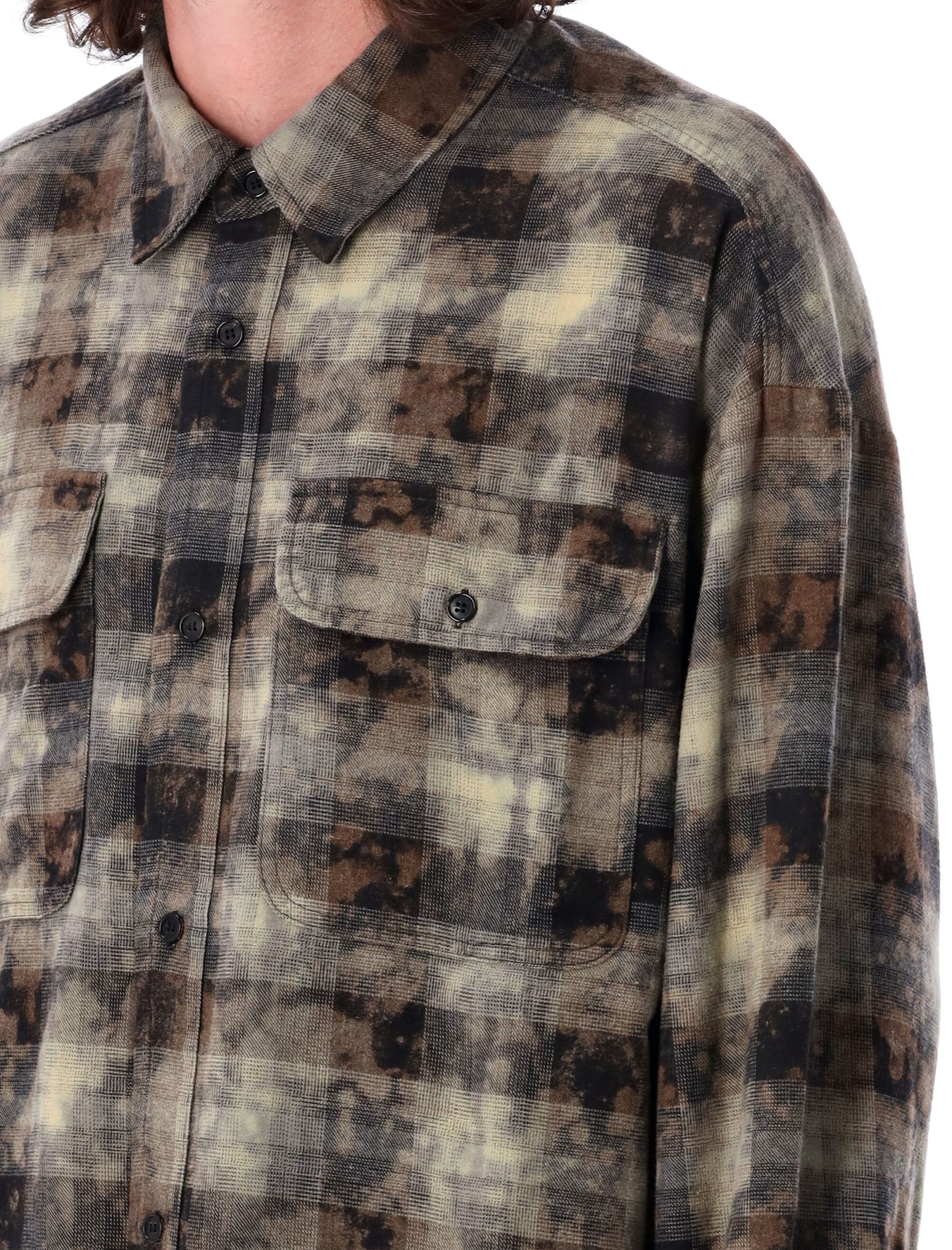 Shop Palm Angels Flannel Check Shrit In Light Grey Check