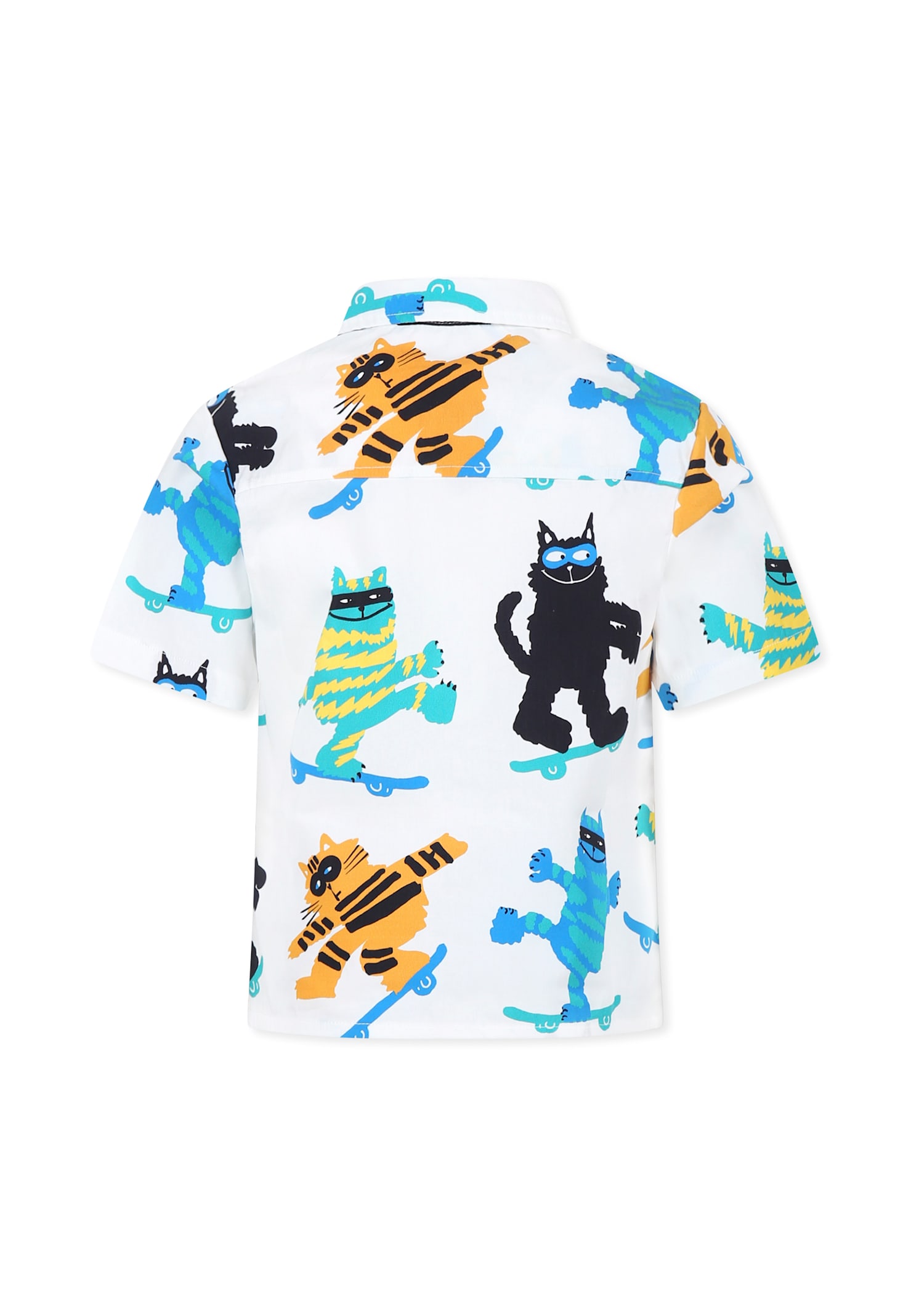 Stella Mccartney White Shirt For Boy With Cats In White
