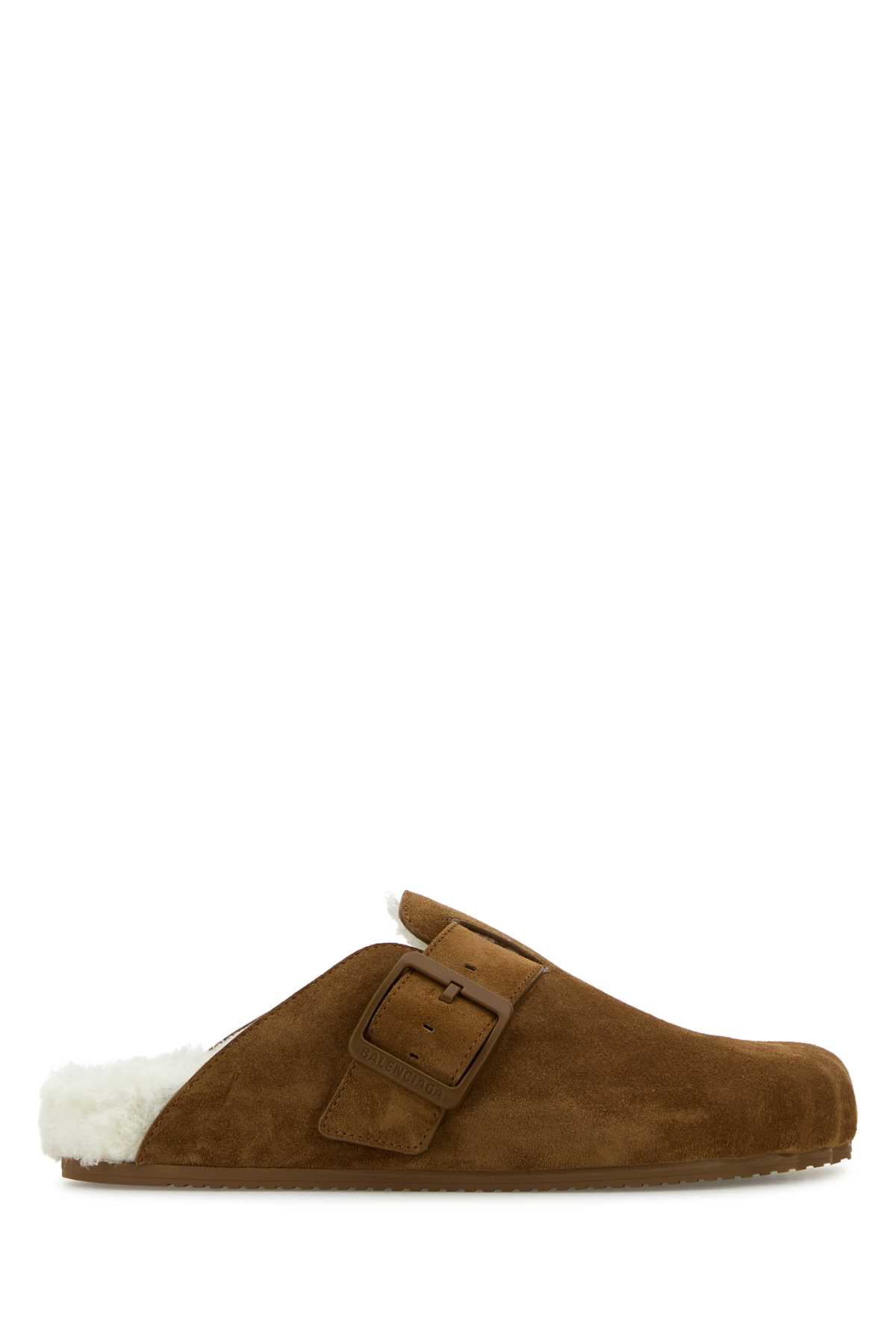 Shop Balenciaga Camel Suede Sunday Slippers In Beigeoffwhite