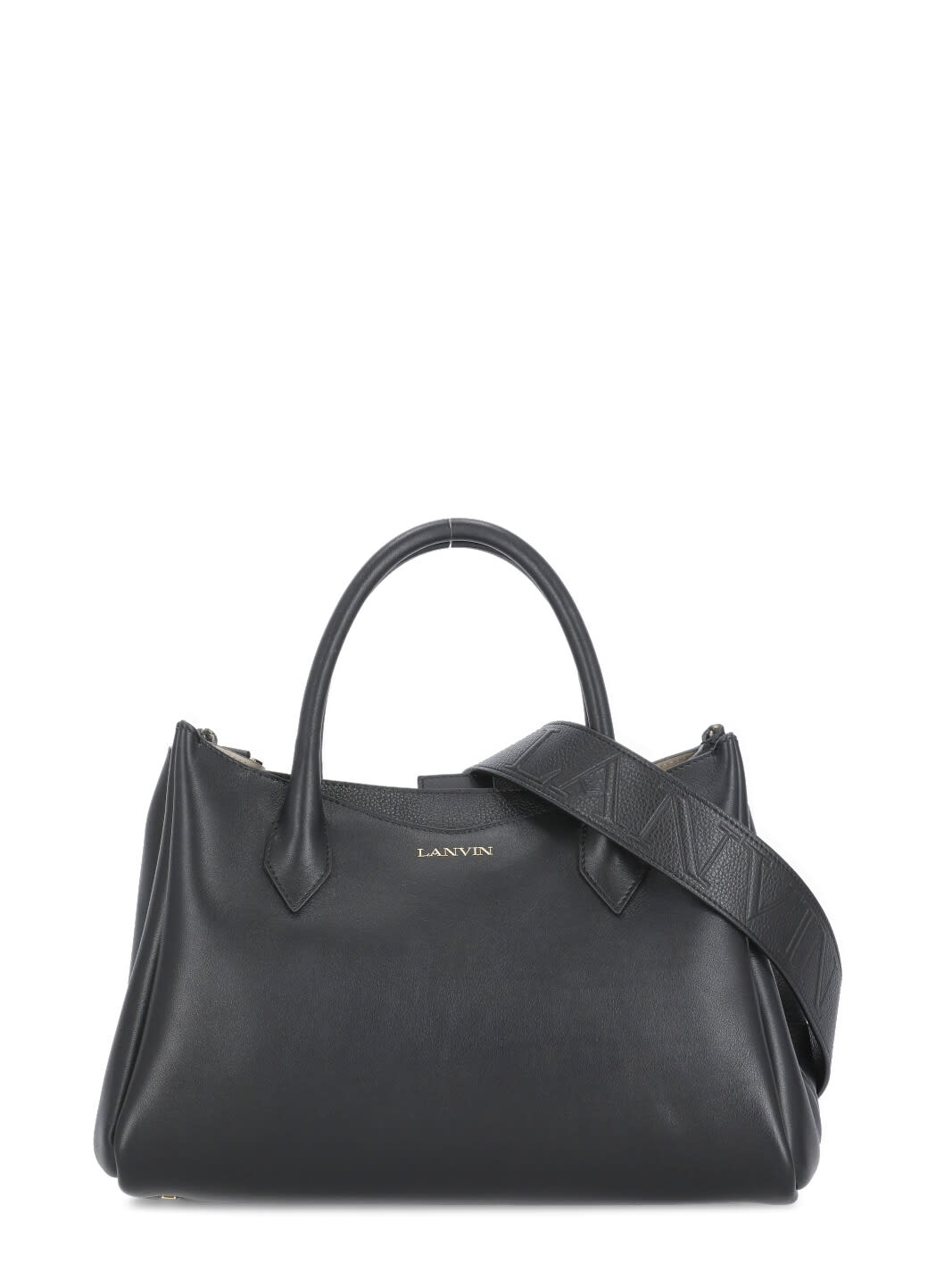 Shop Lanvin Leather Bag With Logo In Noir