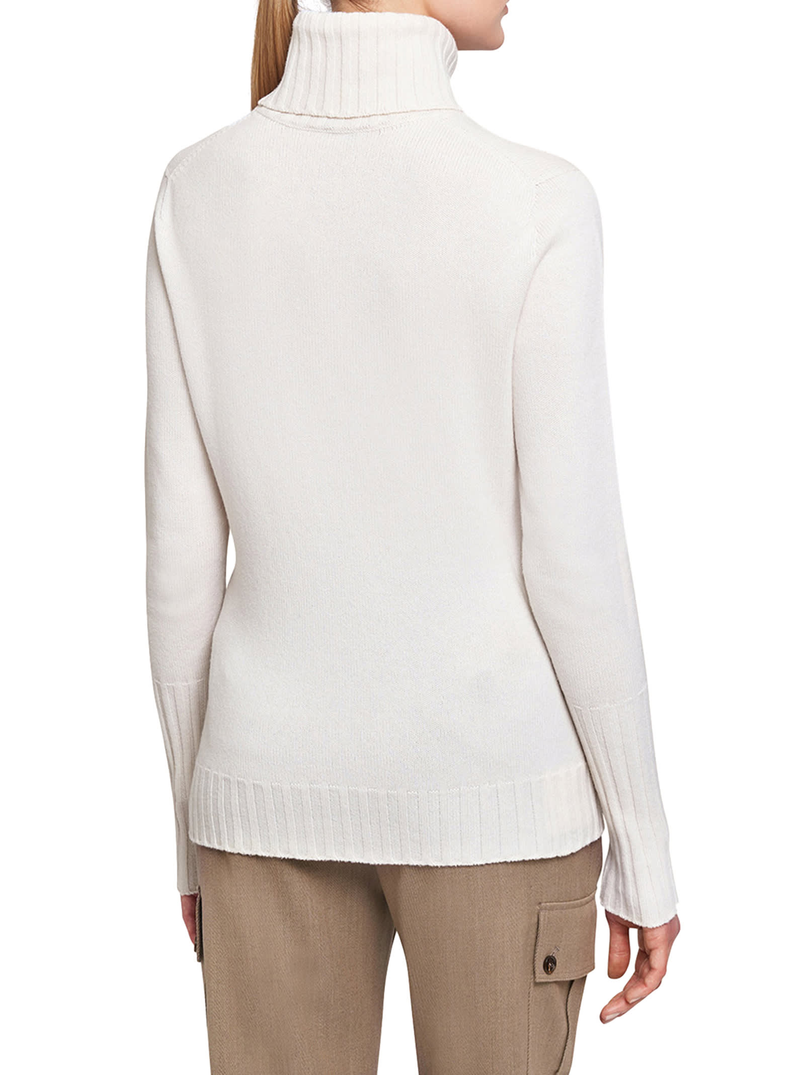 Shop Kiton Sweater High Neck Cashmere In Optical White