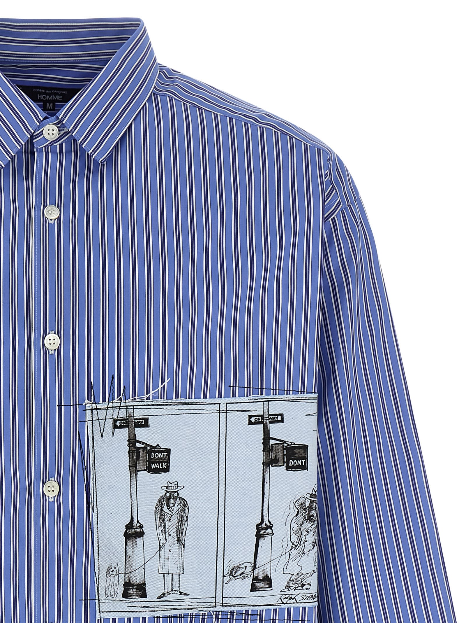 Comme Des Garçons Homme Deux Patch Striped Shirt In Blue