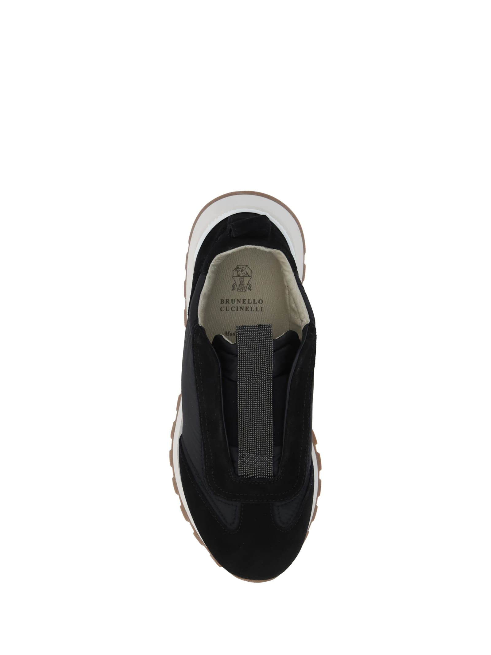 Brunello Cucinelli Monili-chain Leather Sneakers In Nero