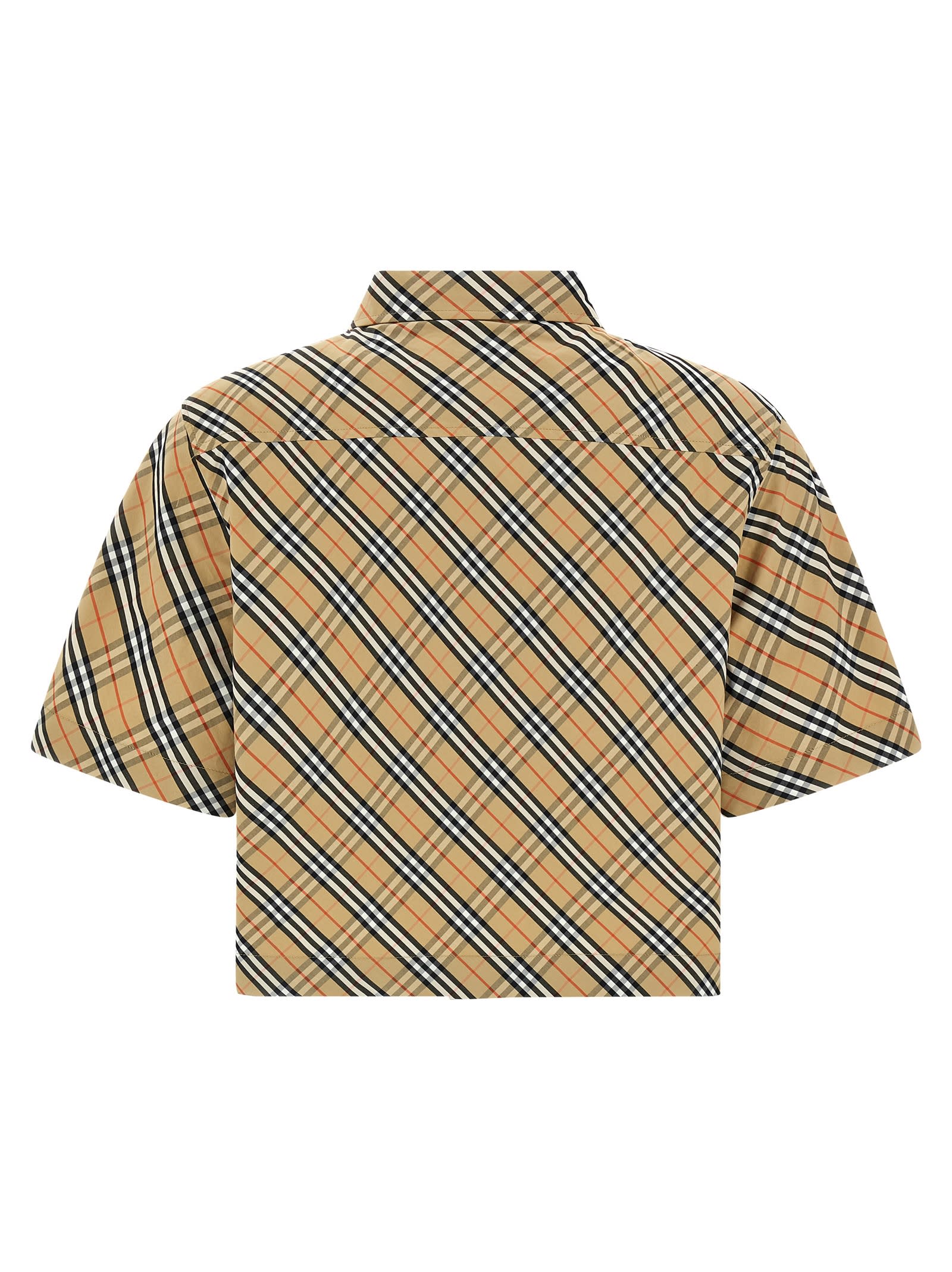 Burberry Cropped Check Cotton Shirt In Brown