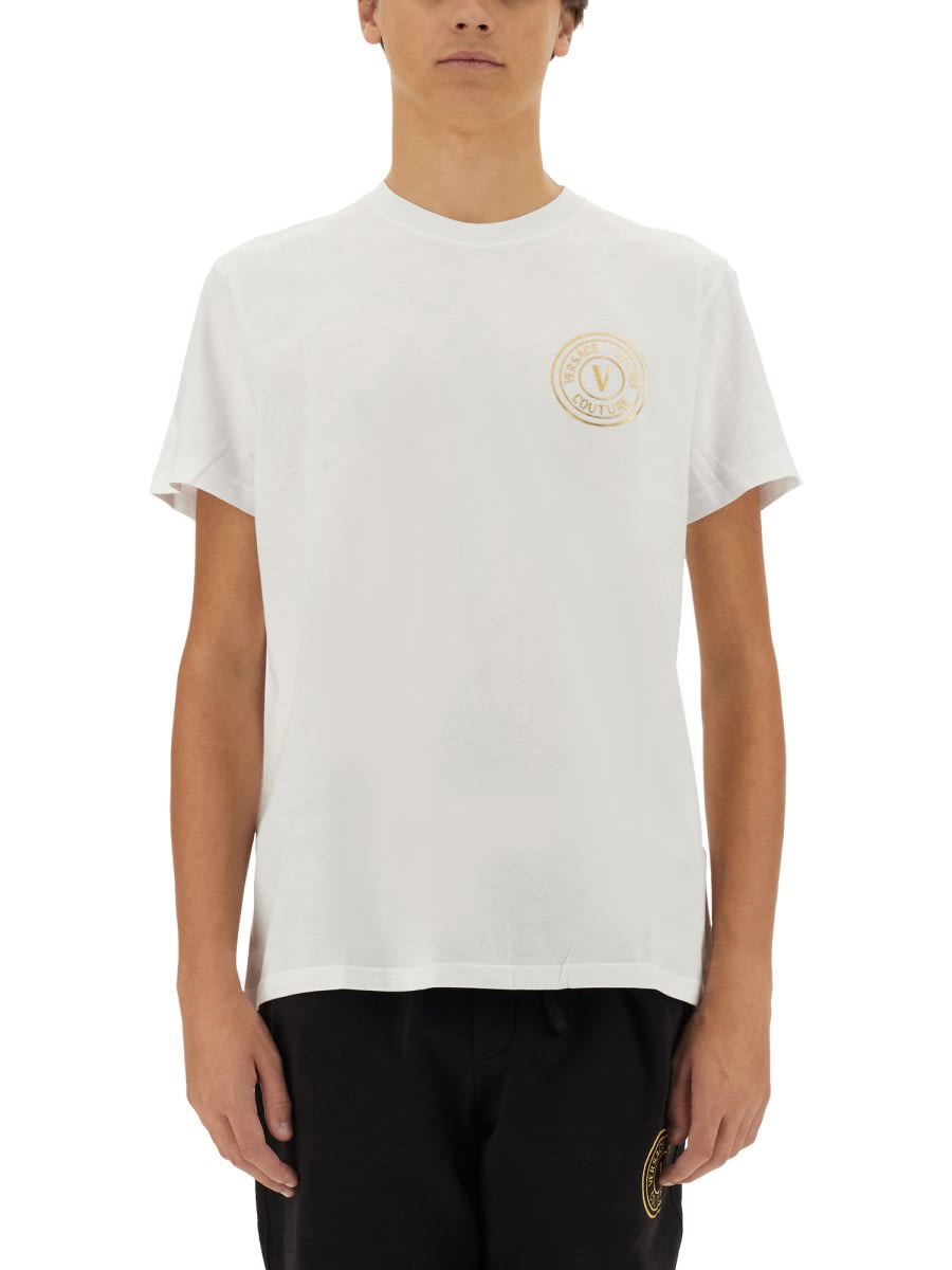 Shop Versace Jeans Couture V-emblem T-shirt In White