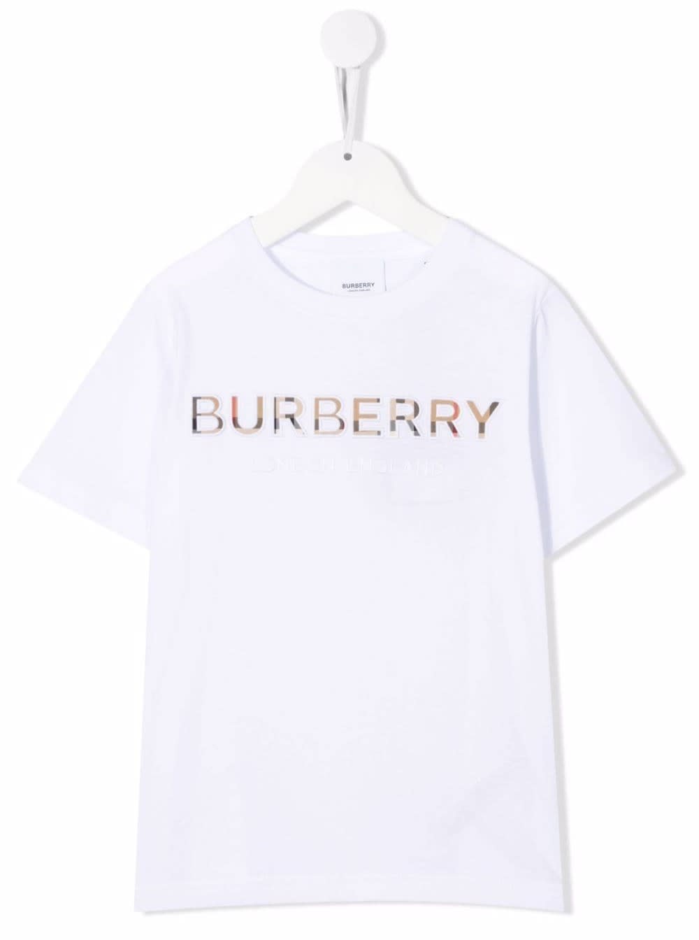 Burberry Kids Girls White Cotton T-shirt With Vintage Check Logo